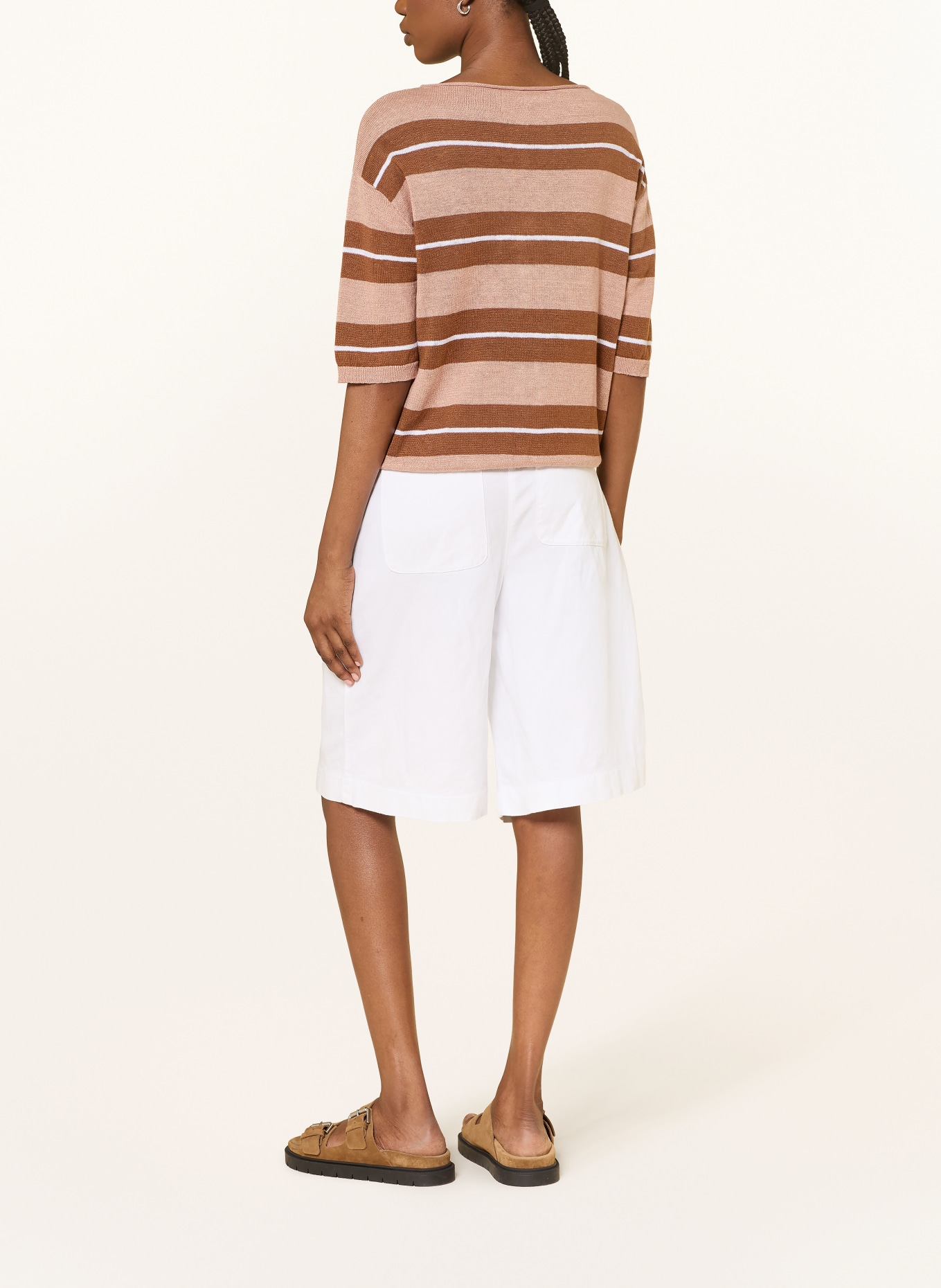 LUISA CERANO Strickshirt aus Leinen: BRAUN / ROSÉ / WEISS