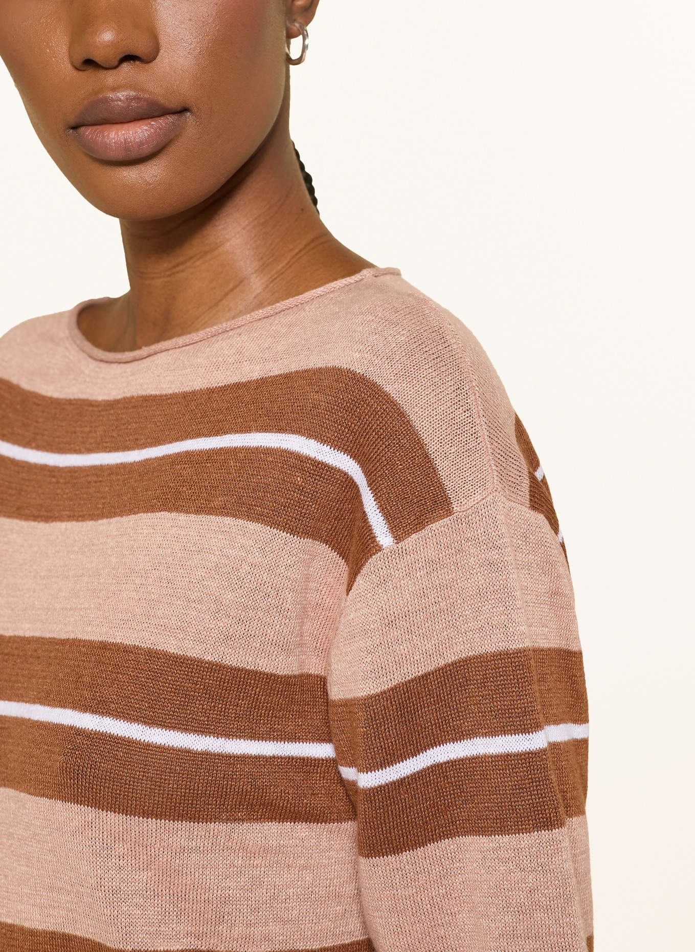 LUISA CERANO Strickshirt aus Leinen: BRAUN / ROSÉ / WEISS