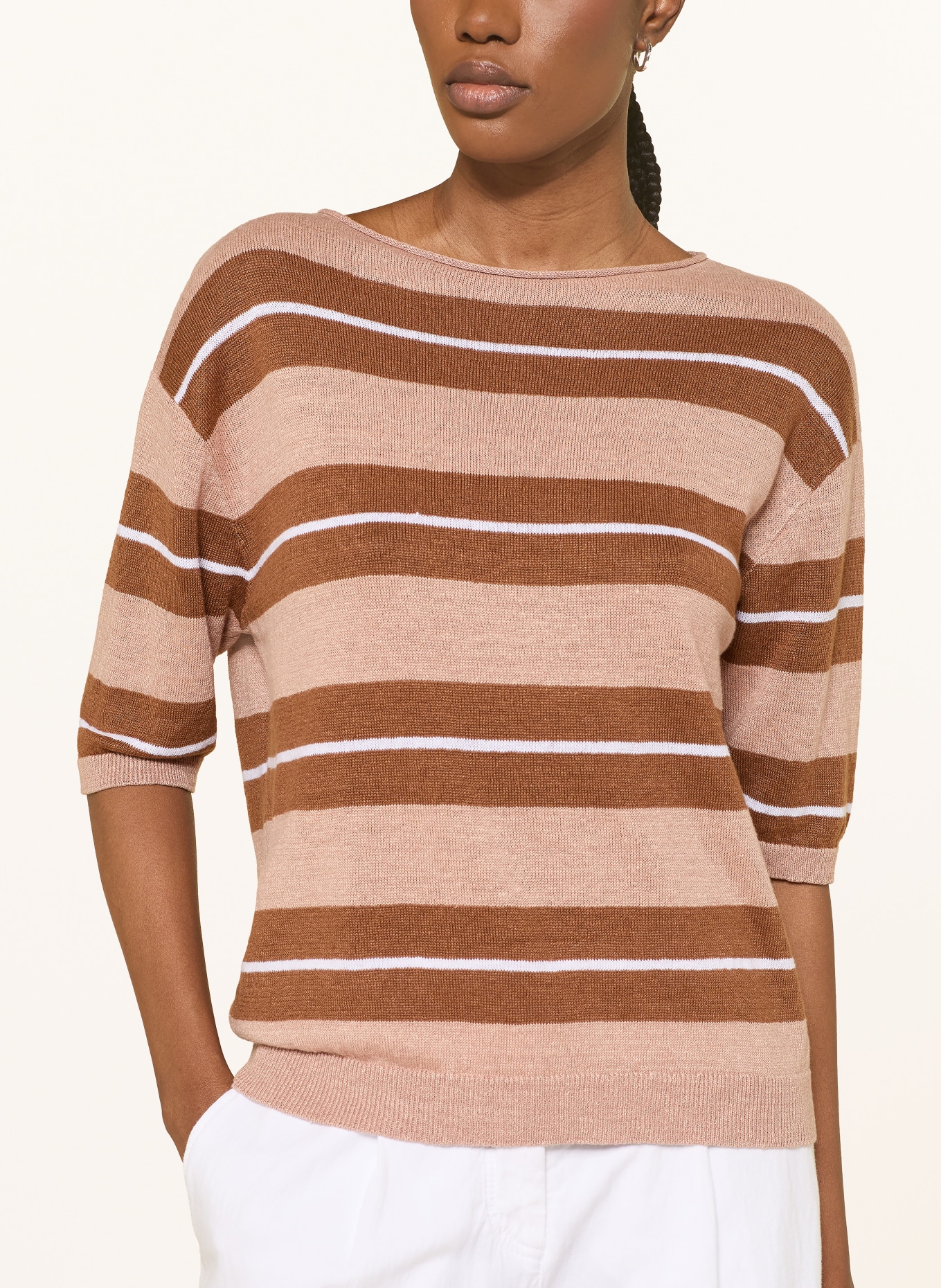 LUISA CERANO Strickshirt aus Leinen: BRAUN / ROSÉ / WEISS