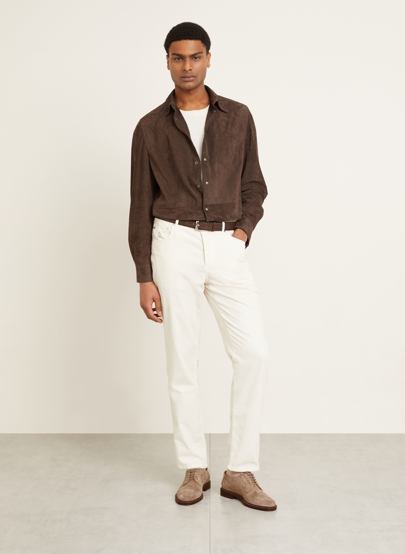 BRUNELLO CUCINELLI Veloursleder-Overjacket: DUNKELBRAUN