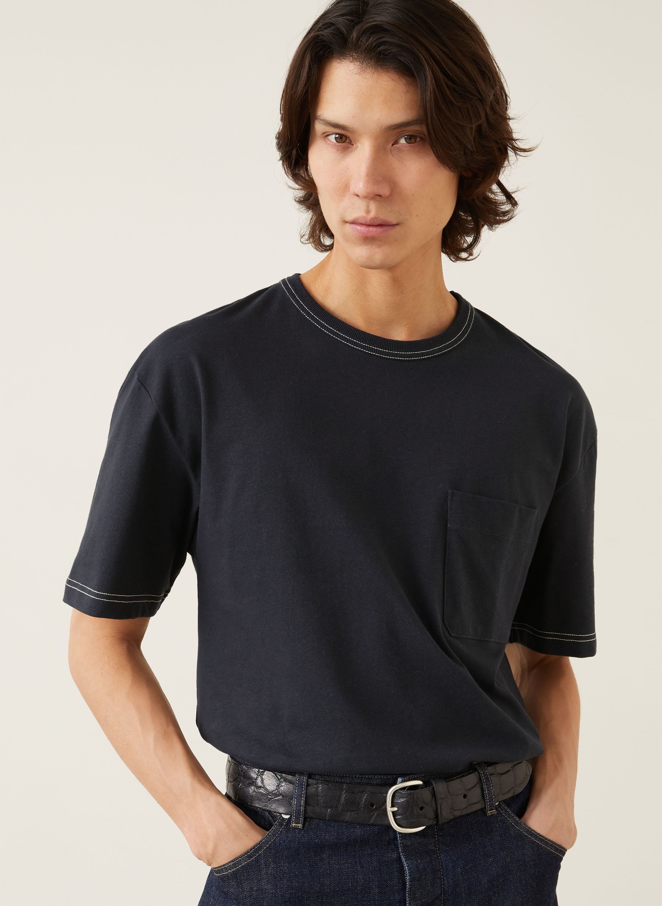 LEMAIRE T-Shirt mit Leinen: SCHWARZ