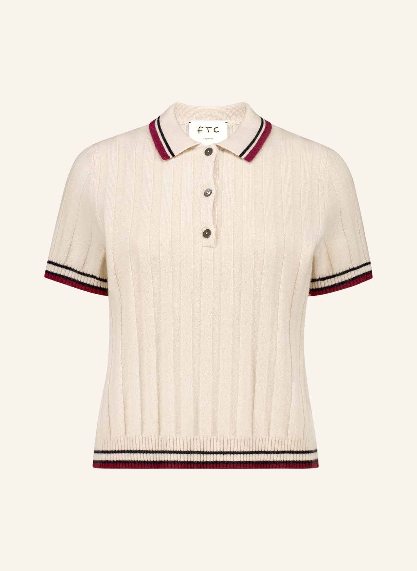 FTC CASHMERE Strickshirt aus Cashmere: BEIGE / DUNKELROT / DUNKELBLAU
