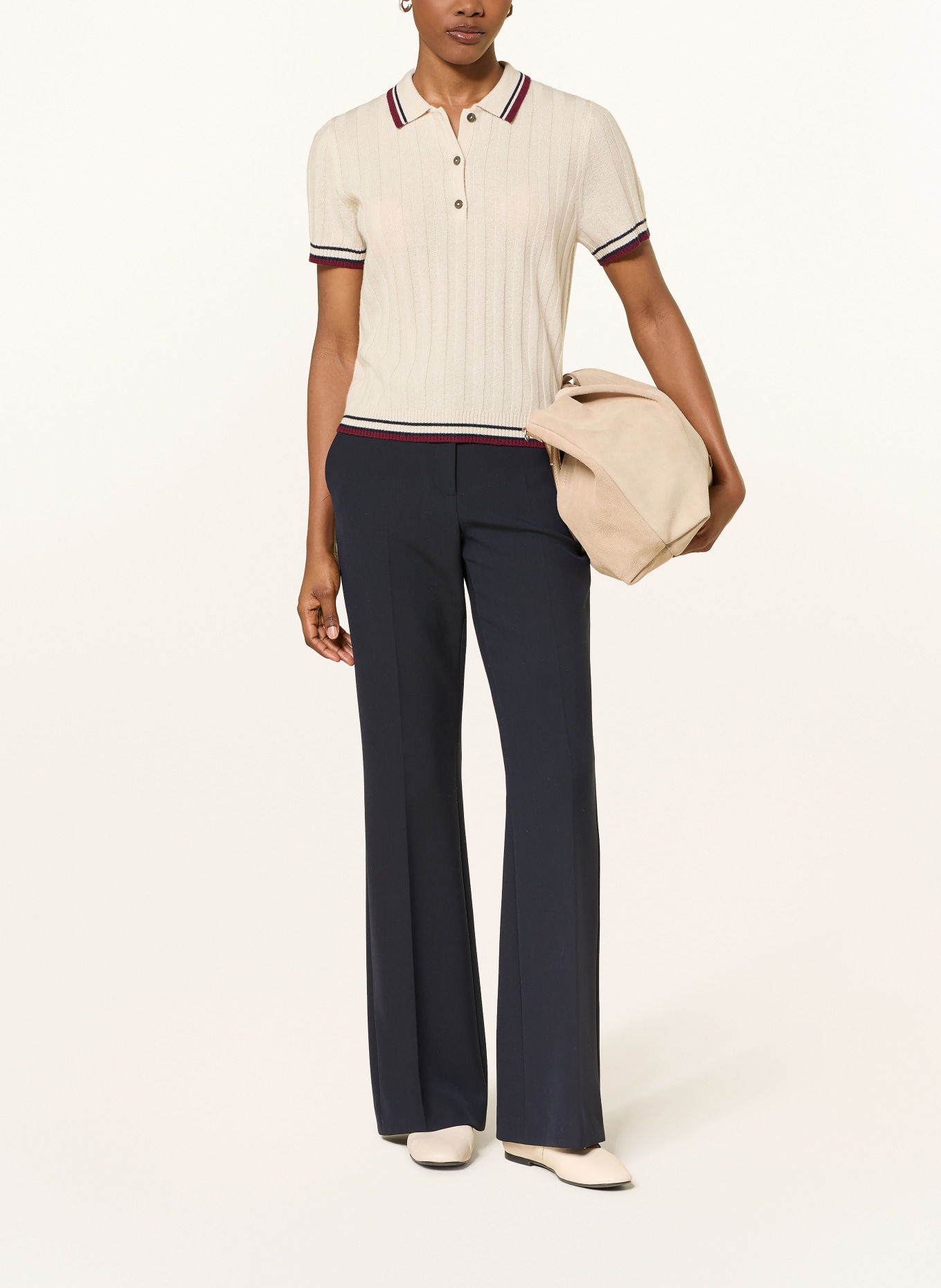 FTC CASHMERE Strickshirt aus Cashmere: BEIGE / DUNKELROT / DUNKELBLAU