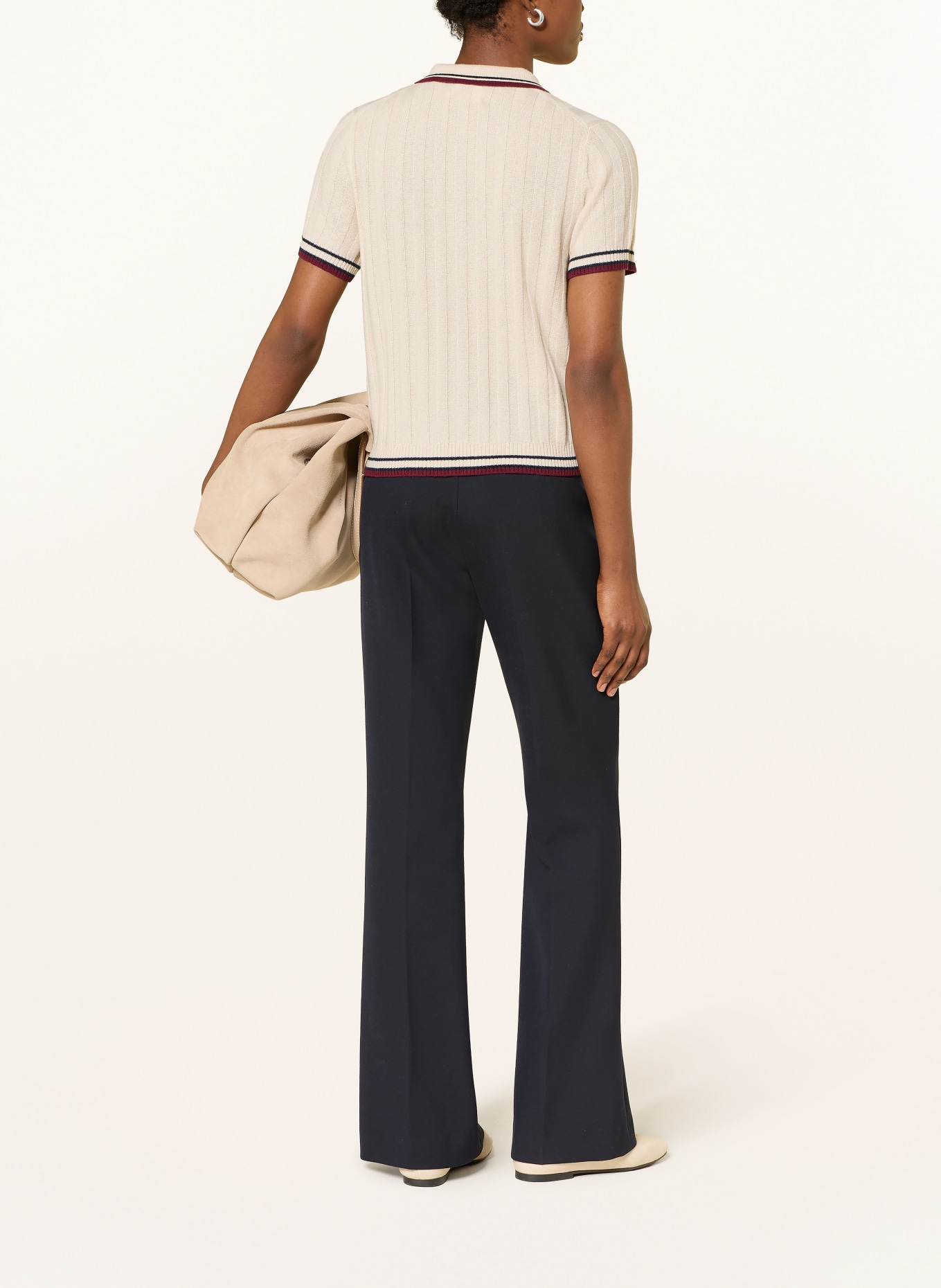 FTC CASHMERE Strickshirt aus Cashmere: BEIGE / DUNKELROT / DUNKELBLAU