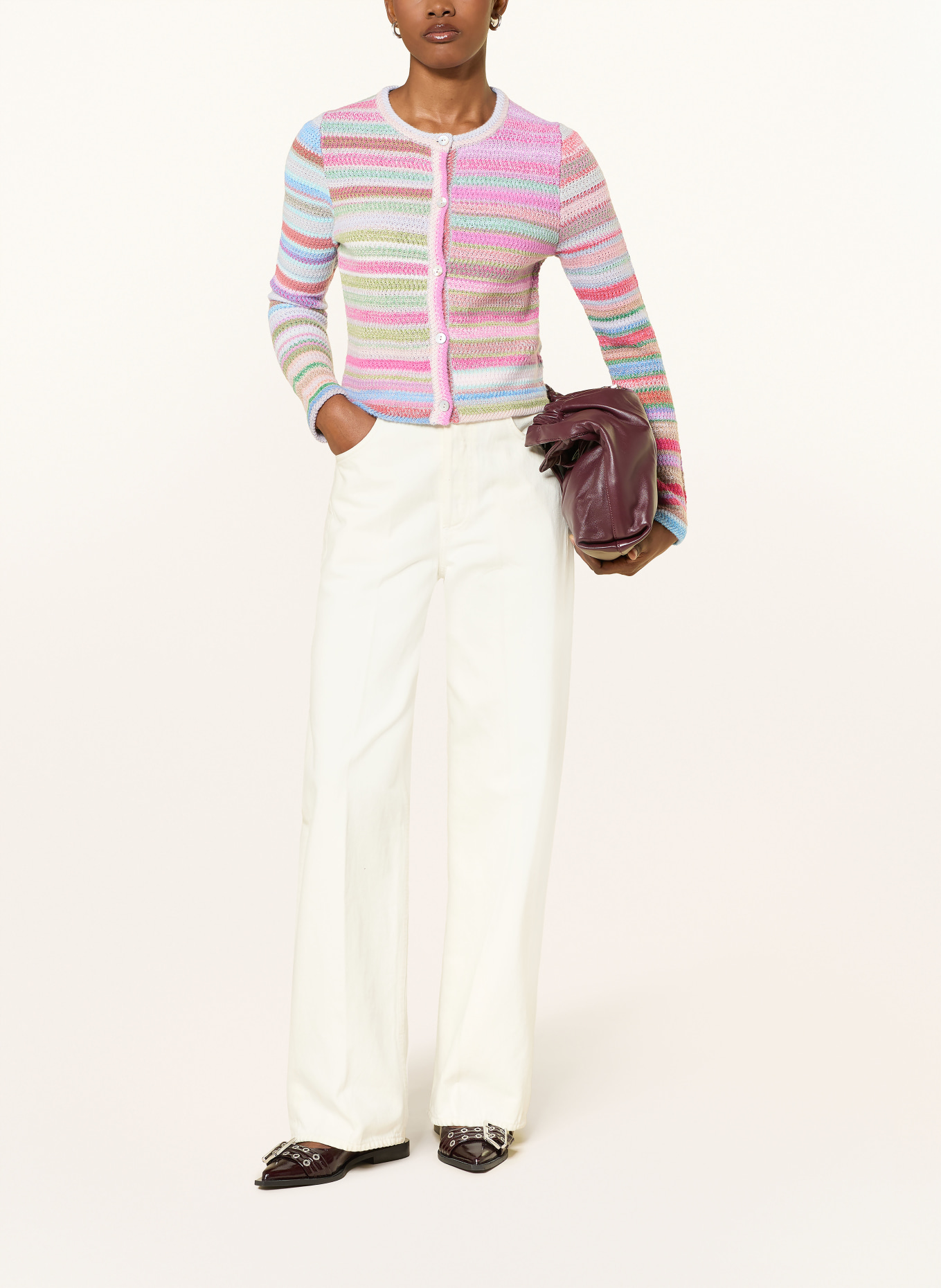 FTC CASHMERE Strickjacke mit Cashmere: PINK / GRÜN / HELLBLAU