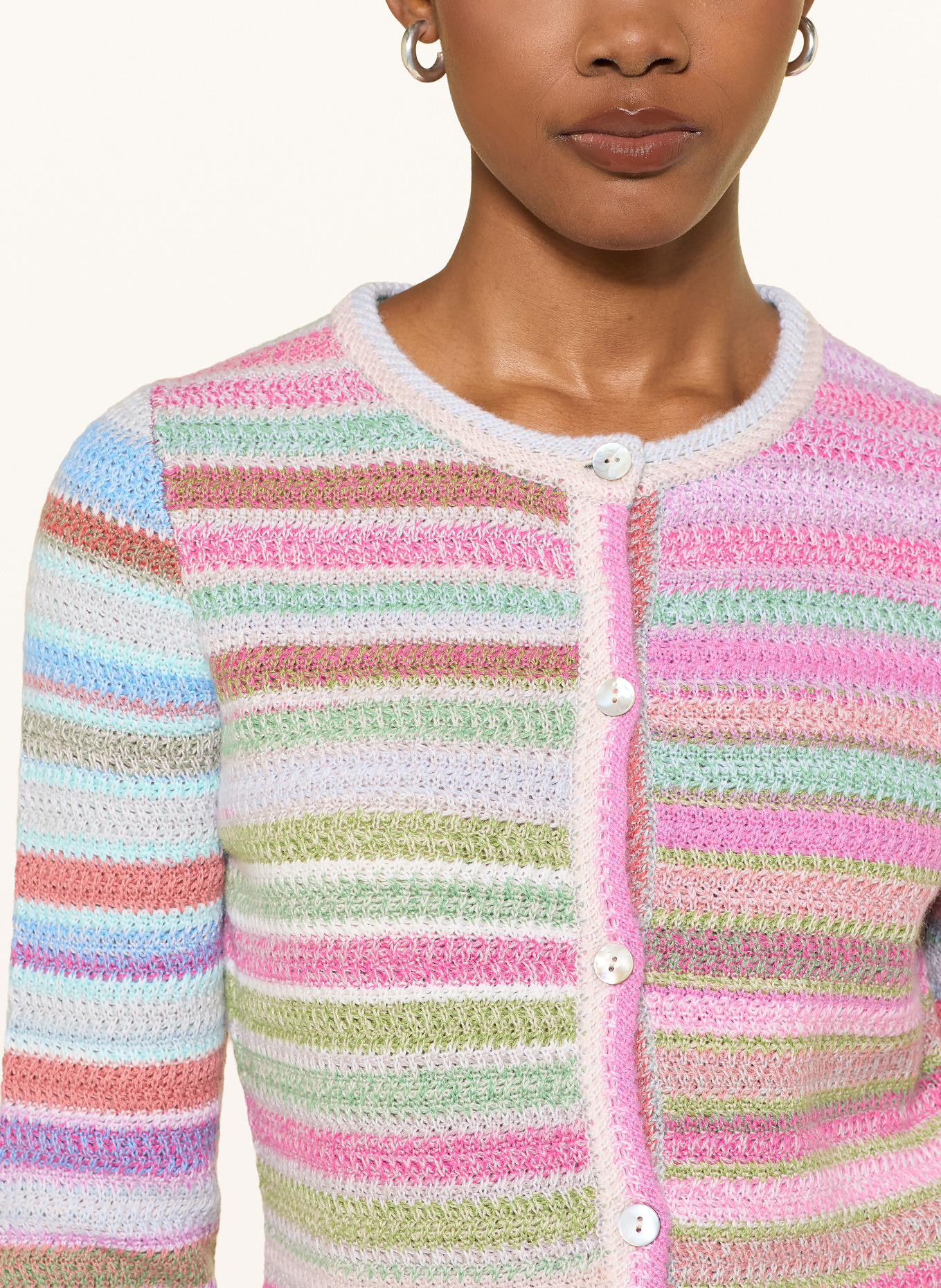 FTC CASHMERE Strickjacke mit Cashmere: PINK / GRÜN / HELLBLAU