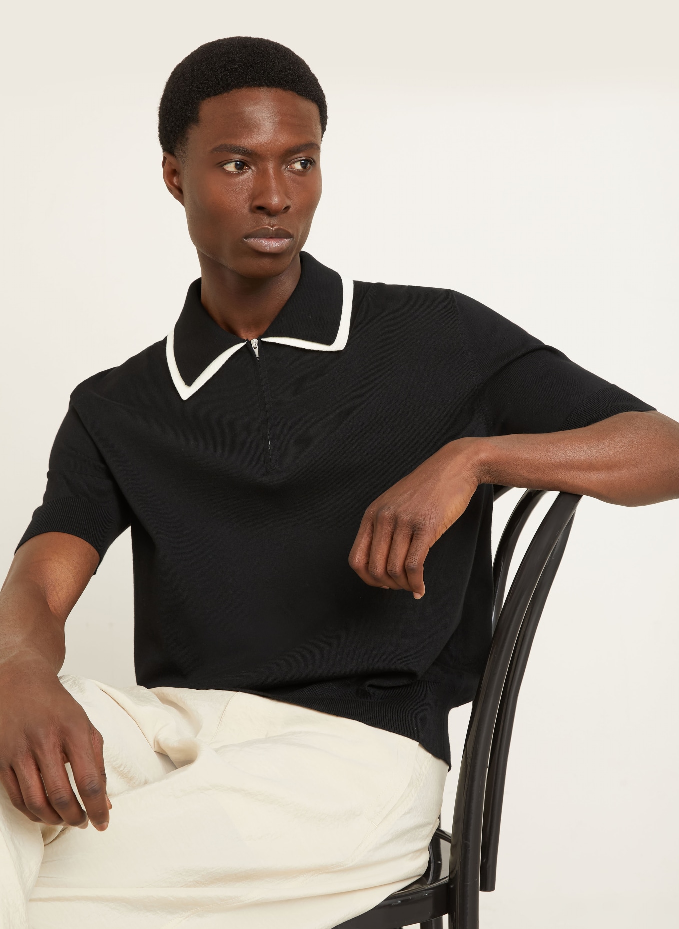 JIL SANDER Strick-Poloshirt: SCHWARZ