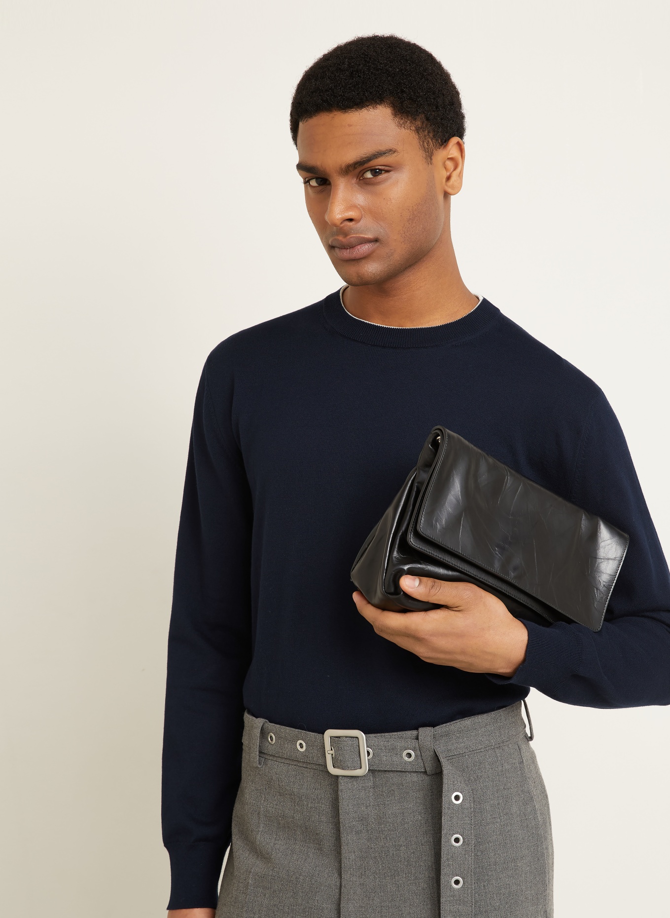 JIL SANDER Pullover: DUNKELBLAU / WEISS