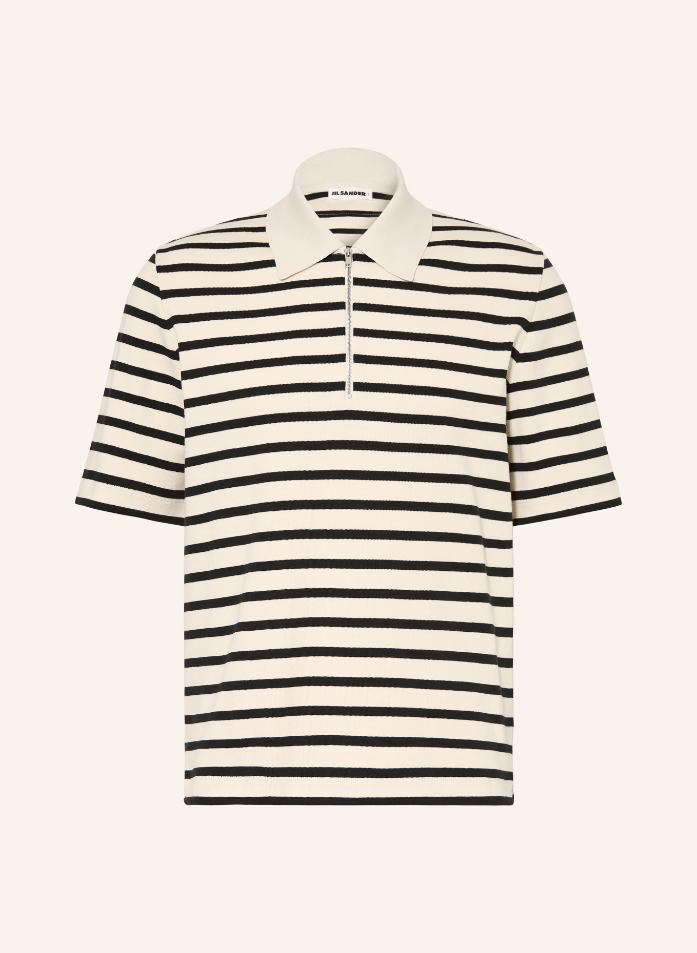 JIL SANDER Strick-Poloshirt: BEIGE / DUNKELBLAU