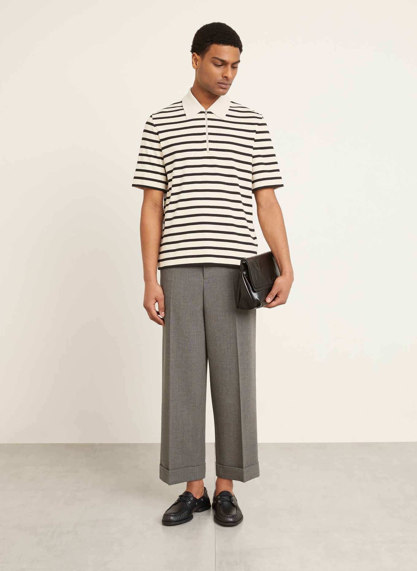 JIL SANDER Strick-Poloshirt: BEIGE / DUNKELBLAU