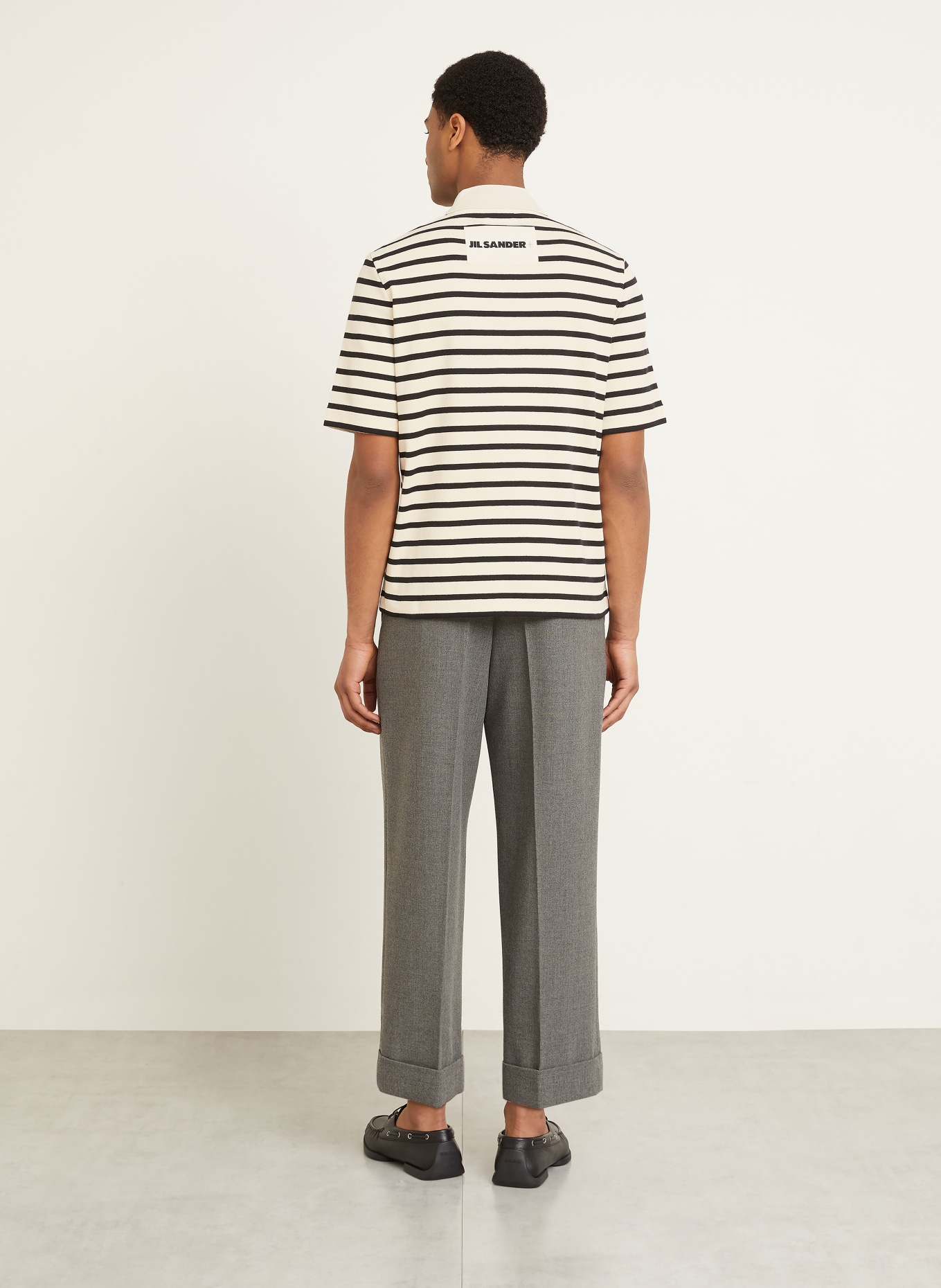 JIL SANDER Strick-Poloshirt: BEIGE / DUNKELBLAU