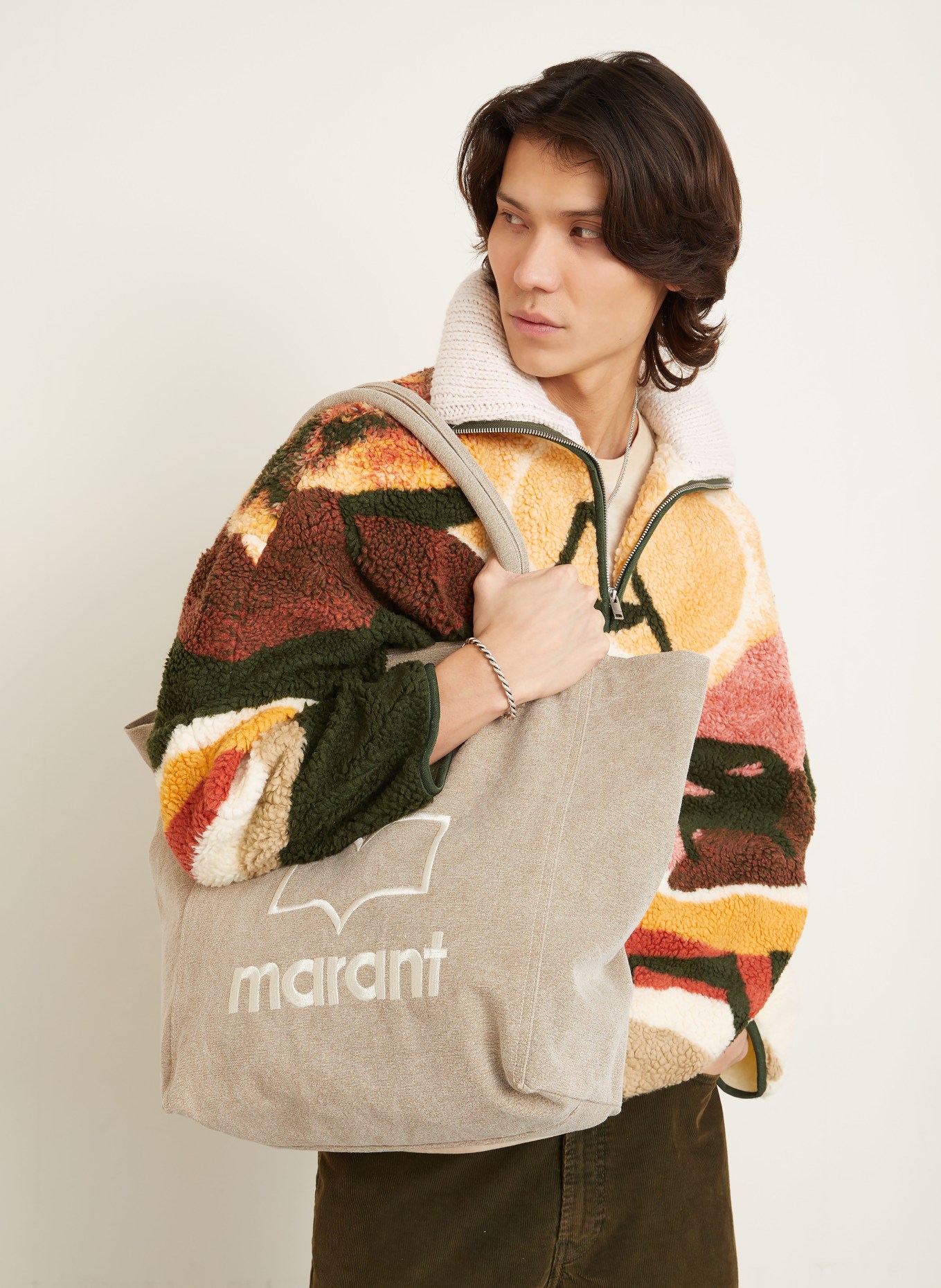 ISABEL MARANT Teddy fur troyer MARLEY: LIGHT ORANGE / RED / DARK GREEN