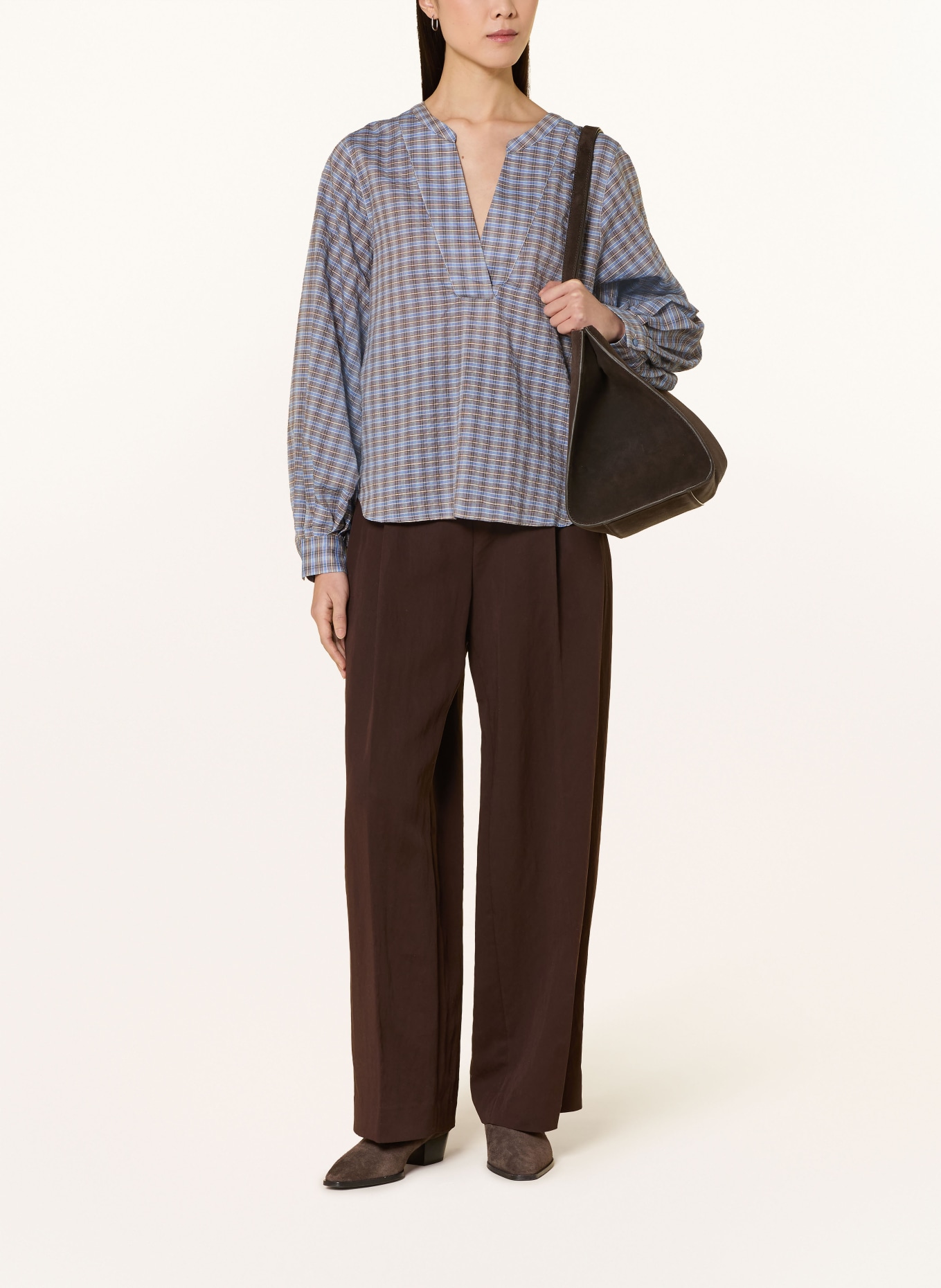 MOS MOSH Blůza MMYEN: MODRÁ / HNĚDÁ / BÍLÁ