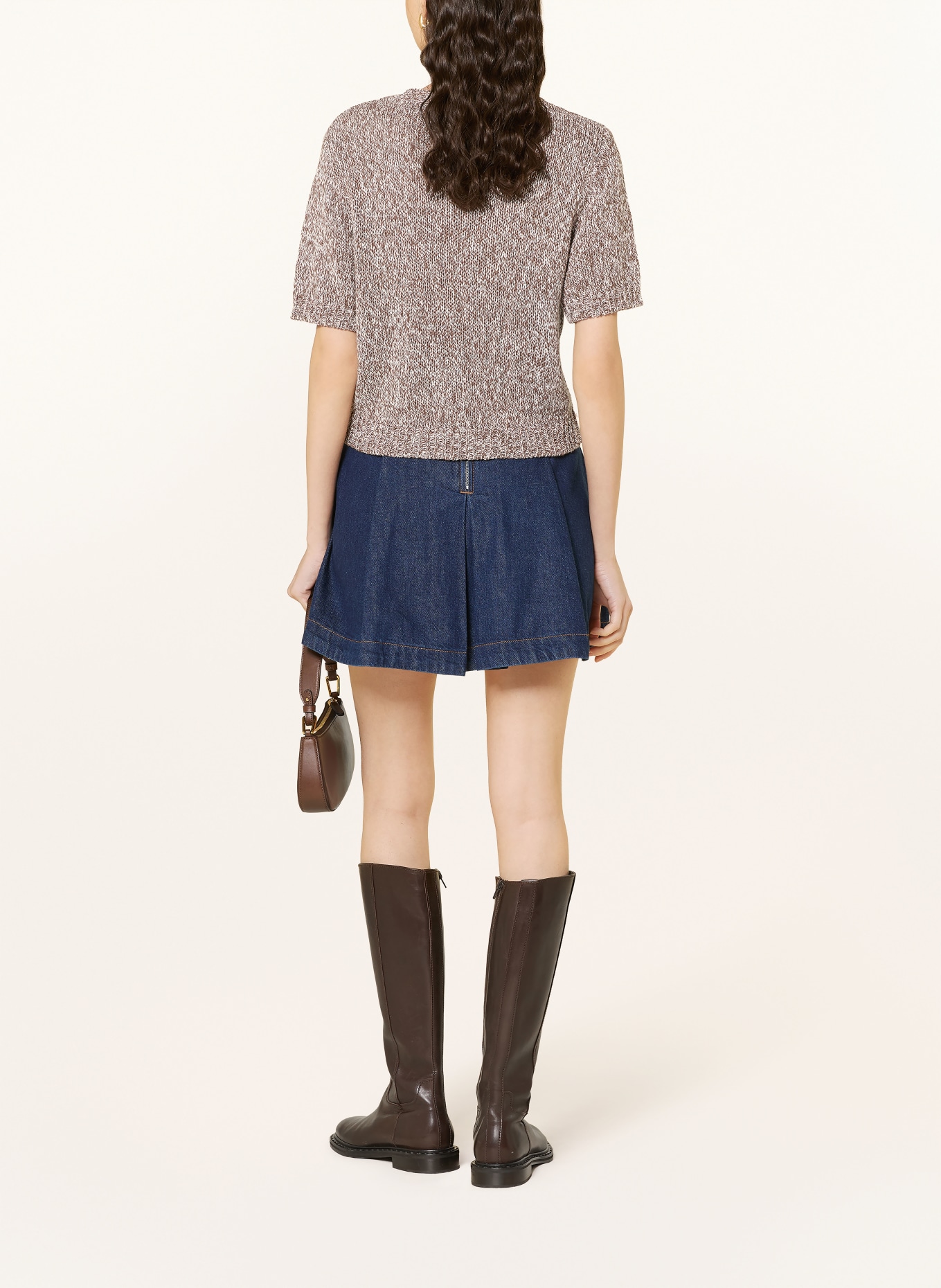 MOS MOSH Strickjacke MMELIO mit Leinen: DUNKELBRAUN / CREME