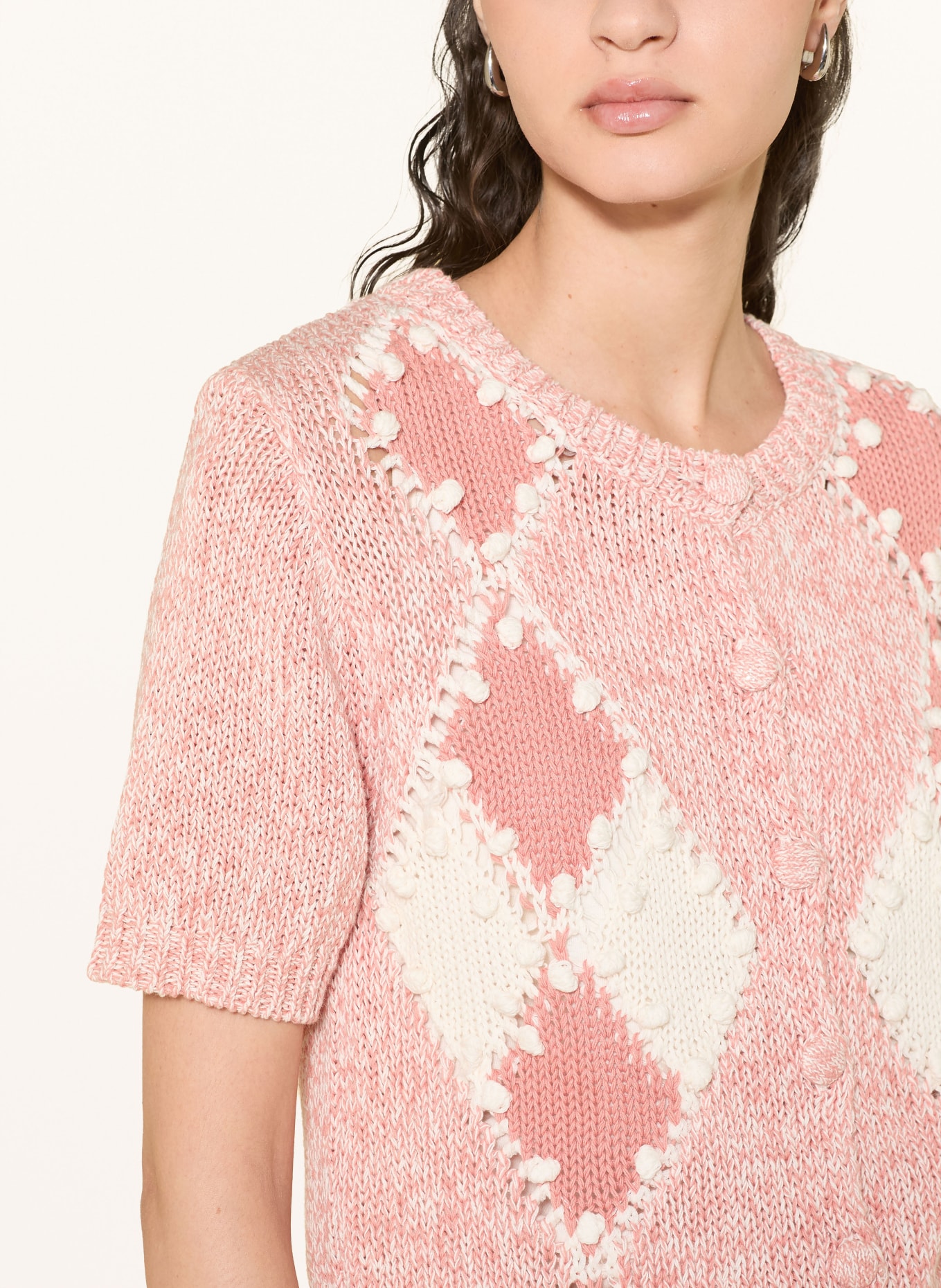 MOS MOSH Strickjacke MMELIO mit Leinen: HELLROT / CREME