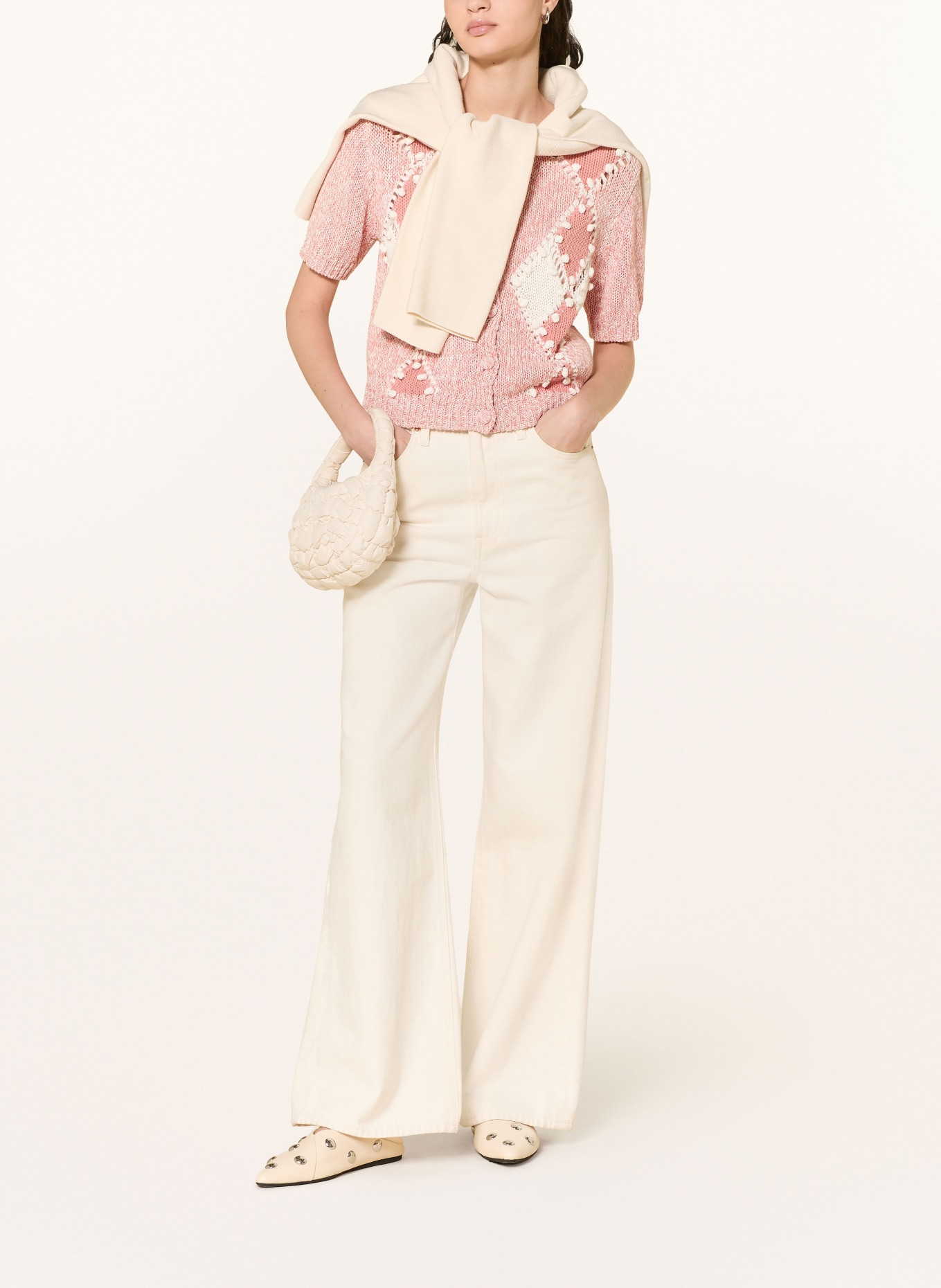 MOS MOSH Strickjacke MMELIO mit Leinen: HELLROT / CREME