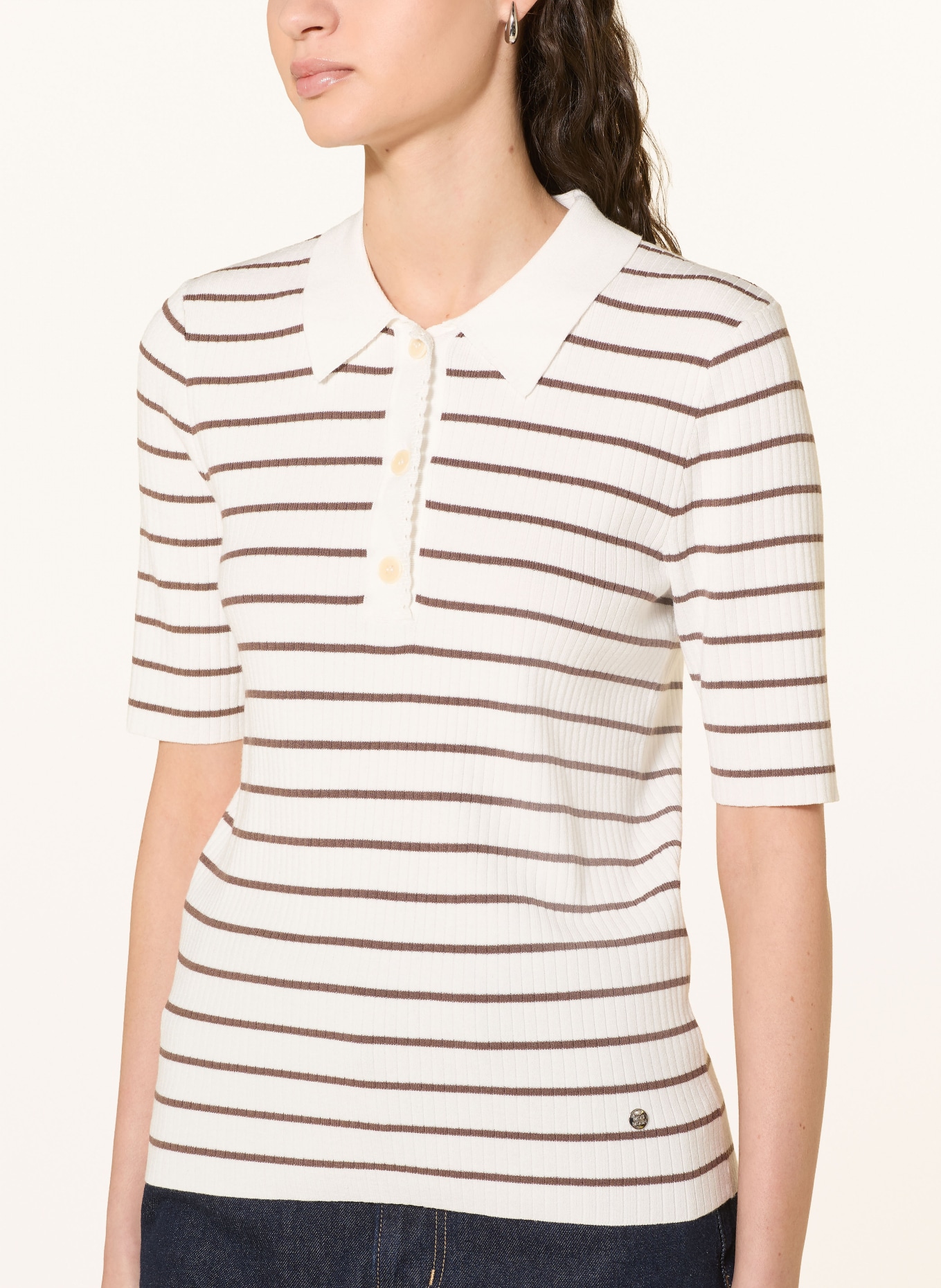 MOS MOSH Knitted polo shirt MMCALIZ: DARK BROWN / CREAM