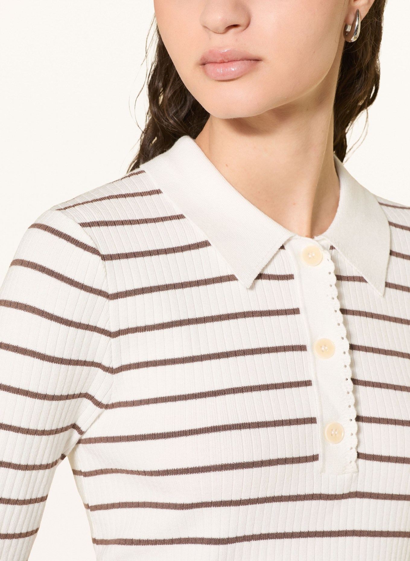 MOS MOSH Knitted polo shirt MMCALIZ: DARK BROWN / CREAM