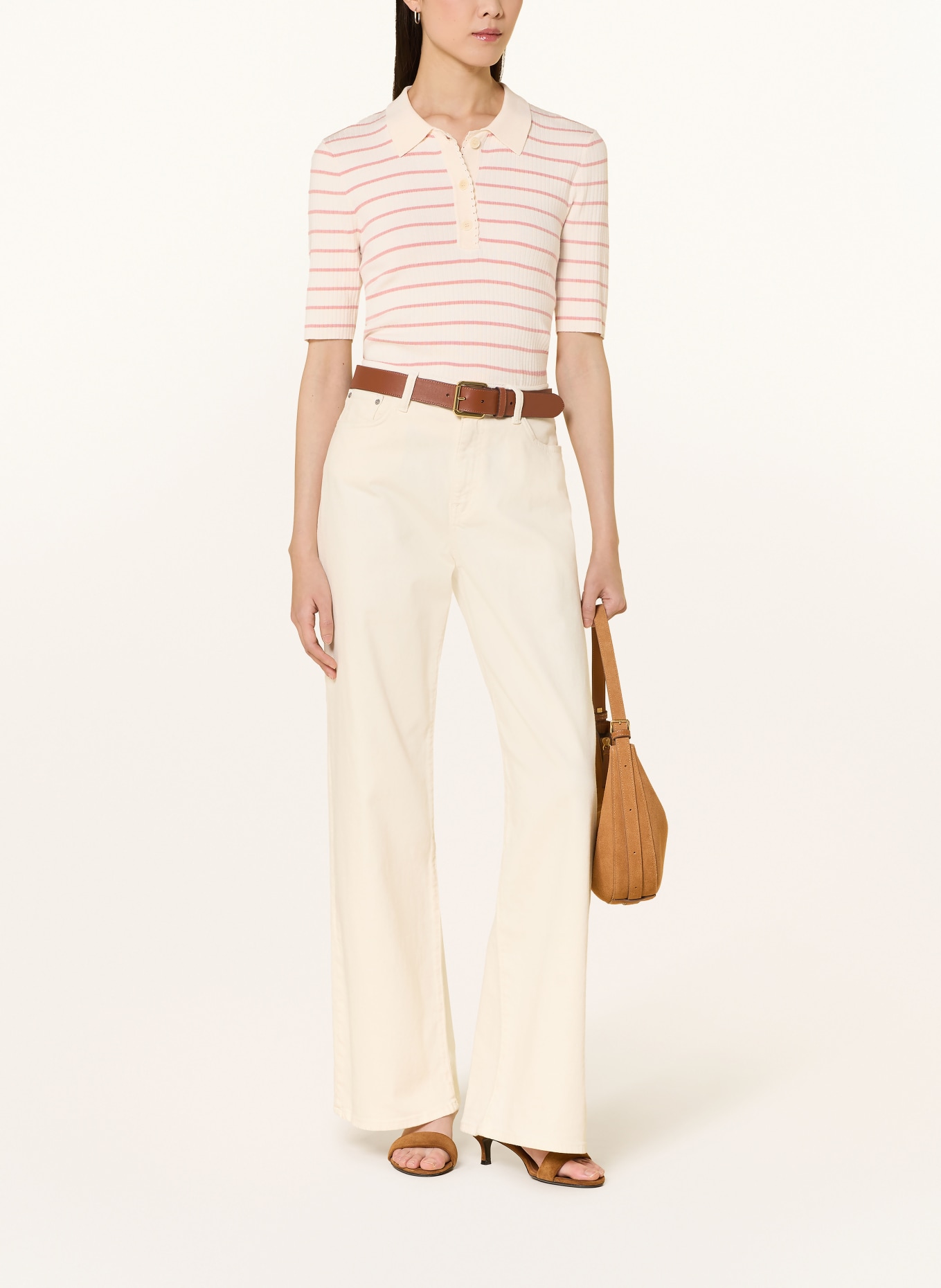 MOS MOSH Knitted polo shirt MMCALIZ: ROSE / ECRU