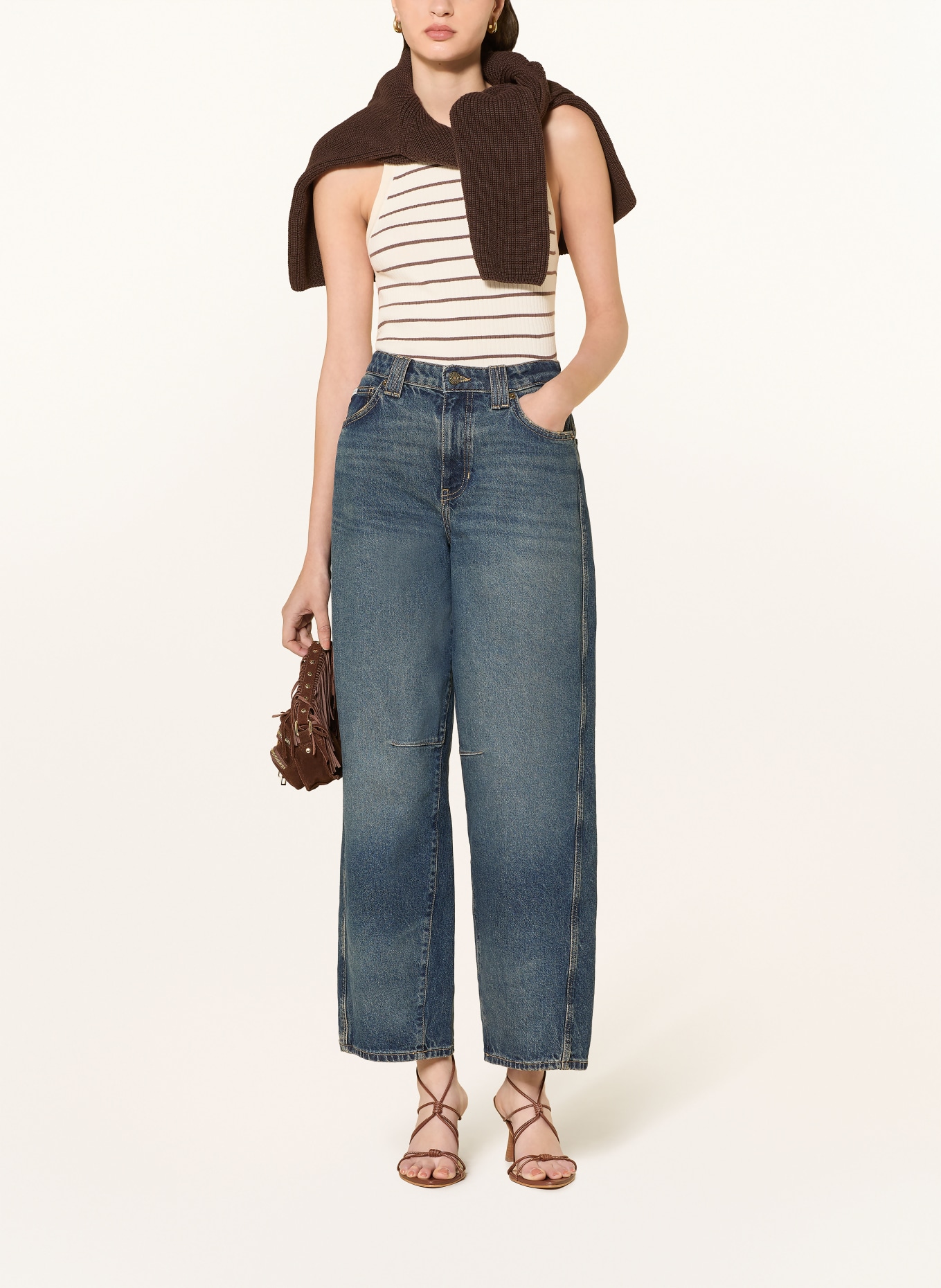 MOS MOSH Pletený top MMIMANJA: TMAVĚ HNĚDÁ / REŽNÁ