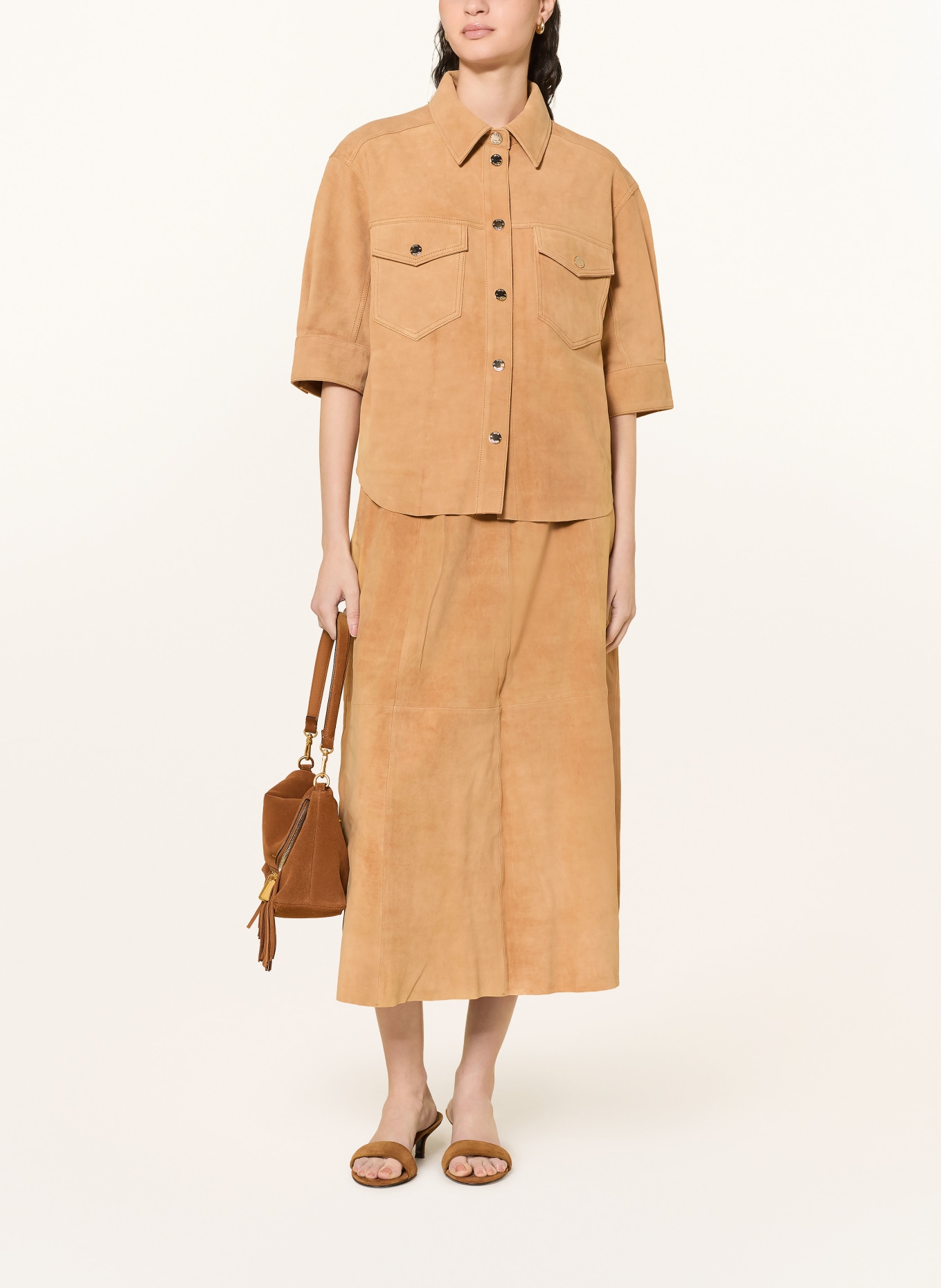 MOS MOSH Leather blouse MMSIGGA: LIGHT BROWN