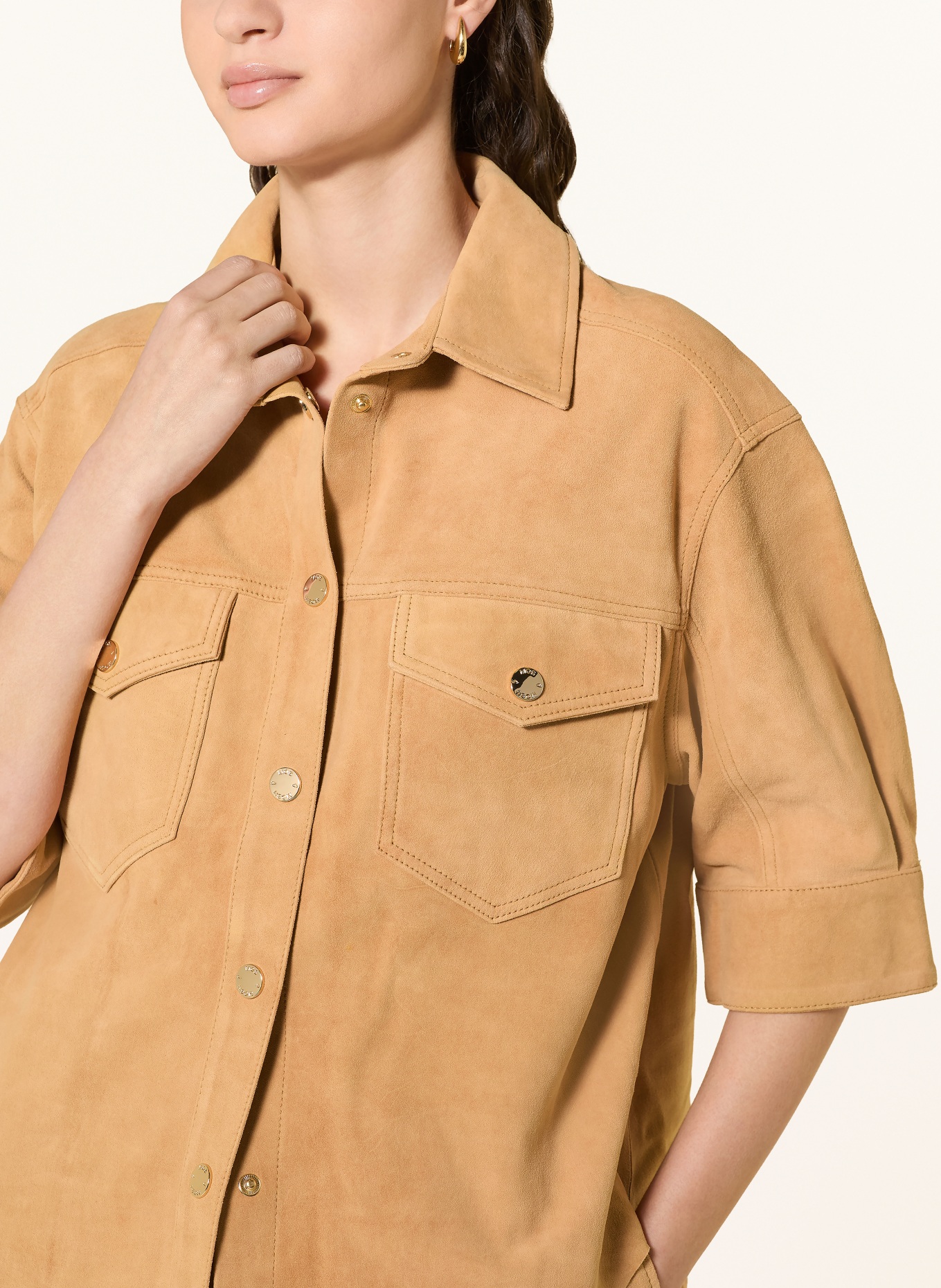 MOS MOSH Leather blouse MMSIGGA: LIGHT BROWN