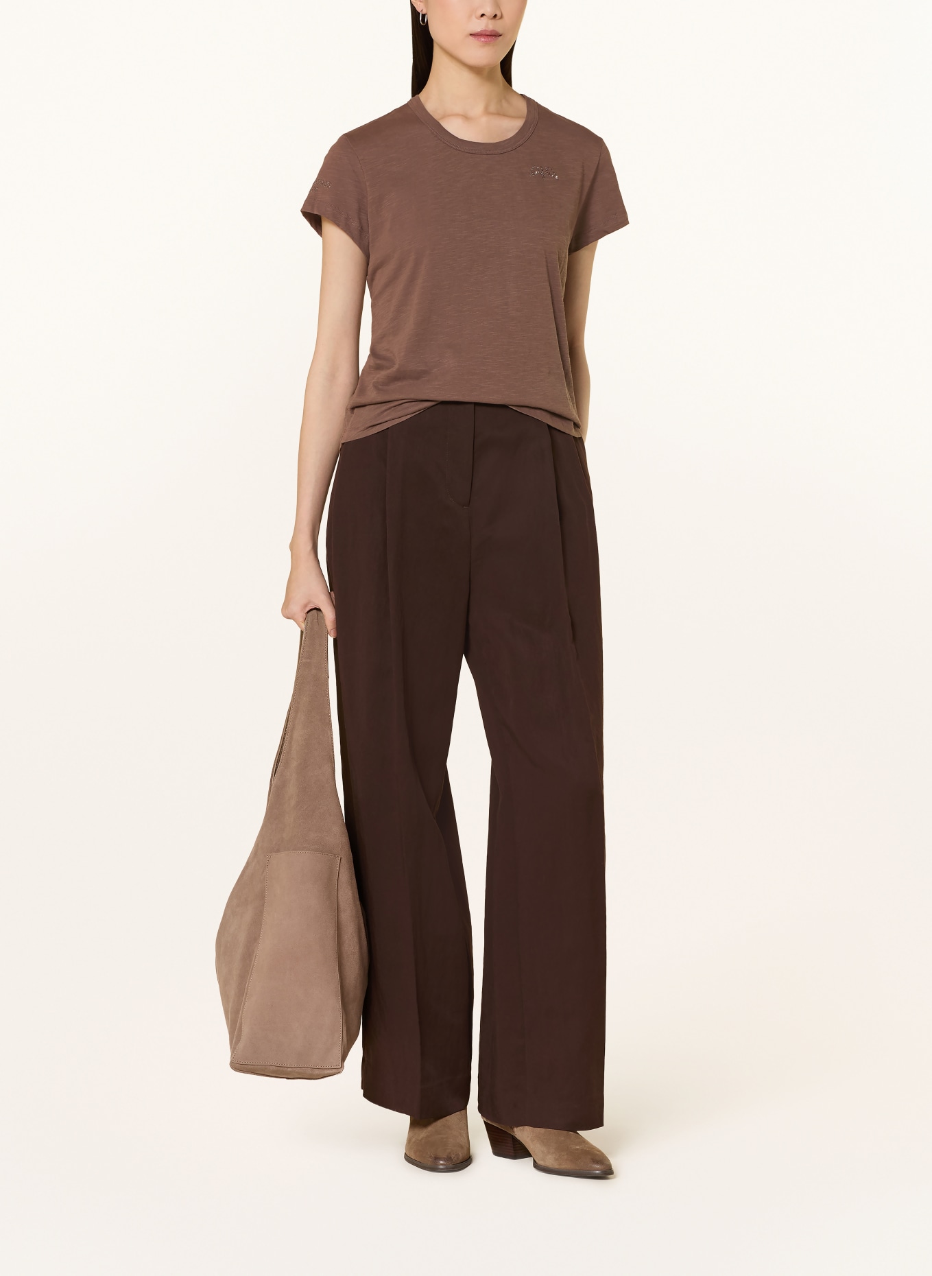 MOS MOSH Tričko MMSAFINA s ozdobnými kameny: TMAVĚ HNĚDÁ