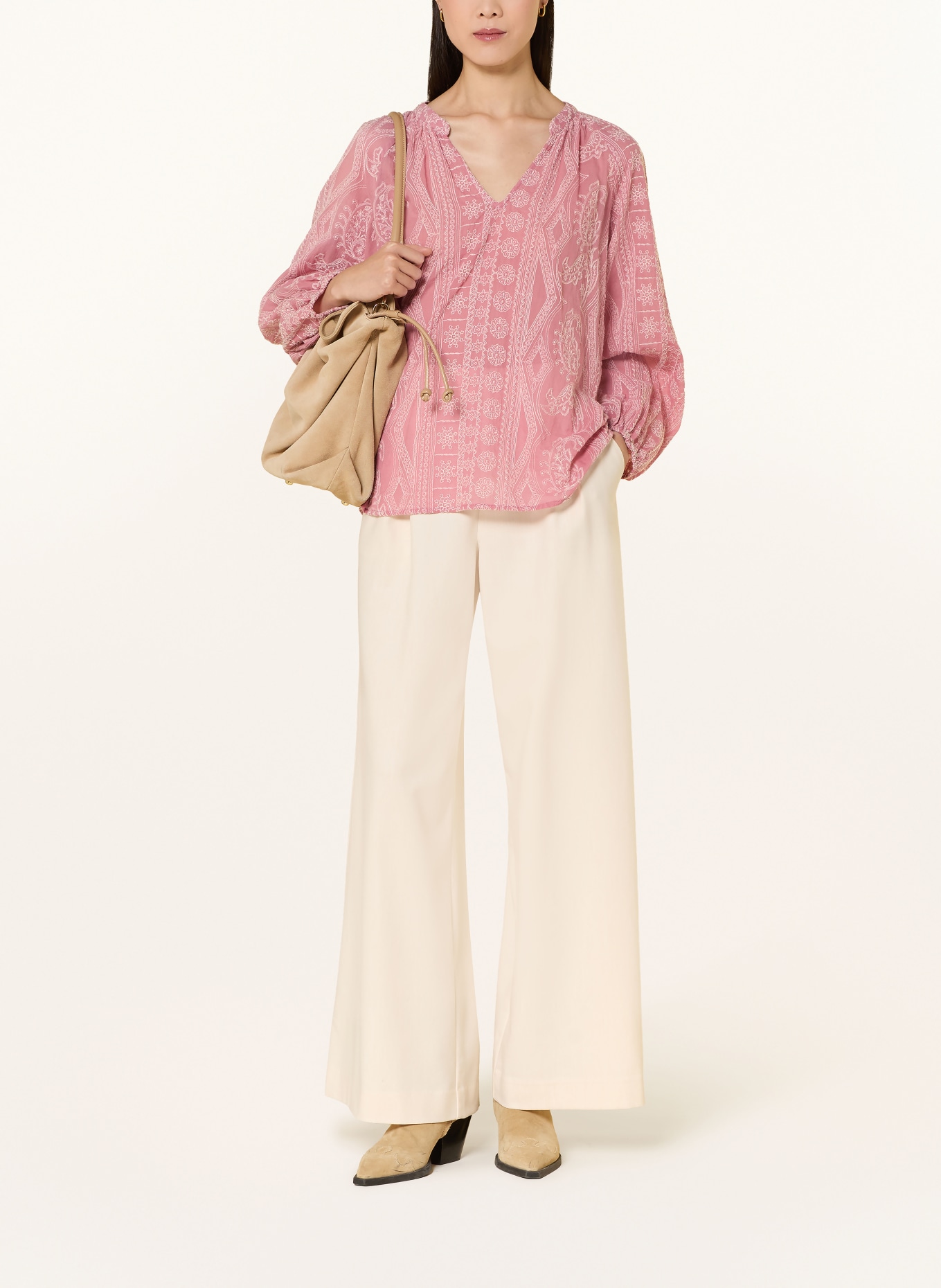 MOS MOSH Blůza MMGATA s 3/4 rukávem: STARORŮŽOVÁ / BÍLÁ