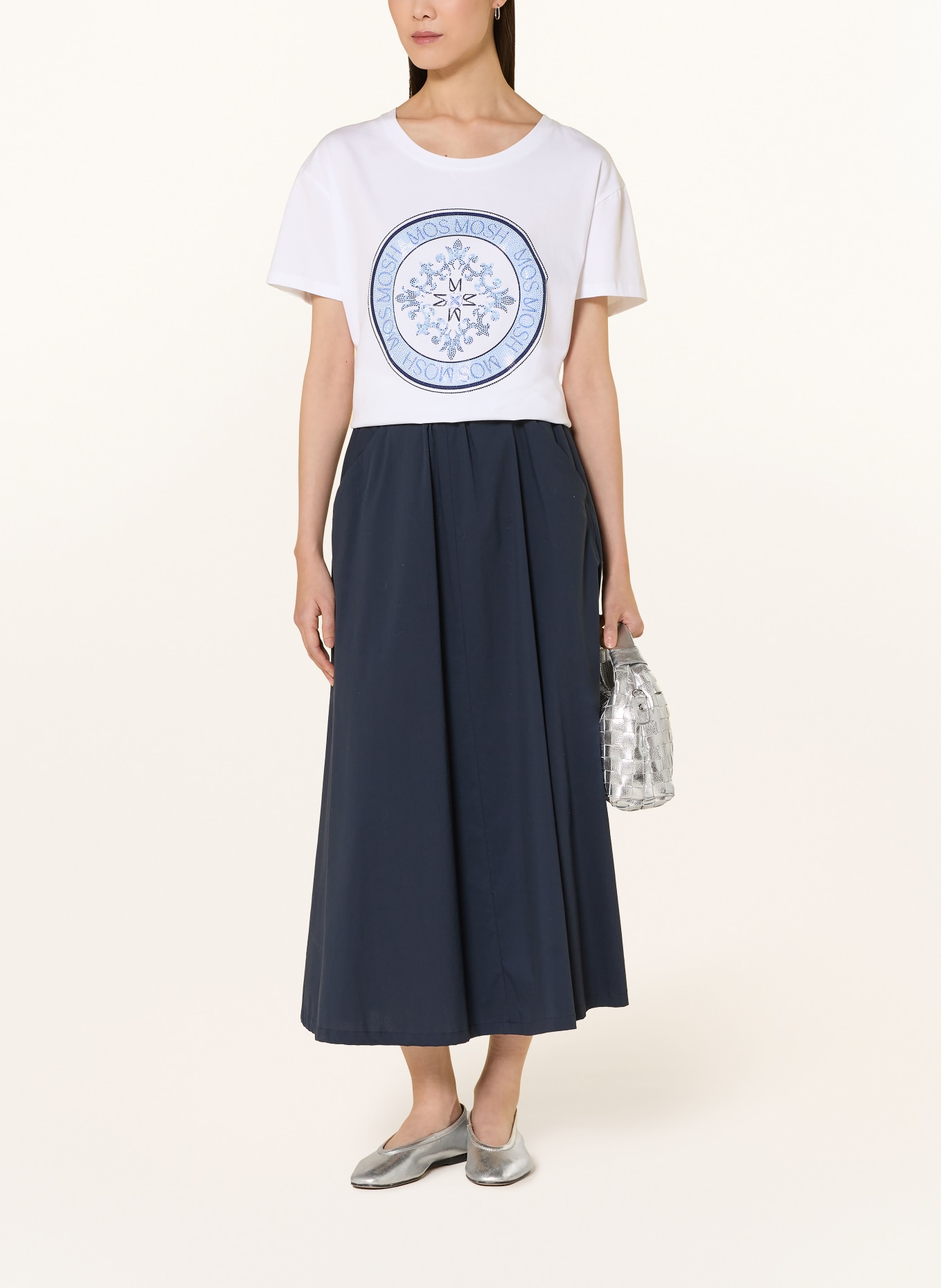 MOS MOSH Tričko MMJUDD s ozdobnými kameny: BÍLÁ / TMAVĚ MODRÁ / TMAVĚ MODRÁ