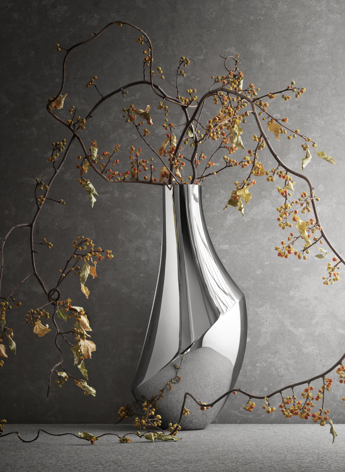 GEORG JENSEN Vase FLORA LARGE: SILBER