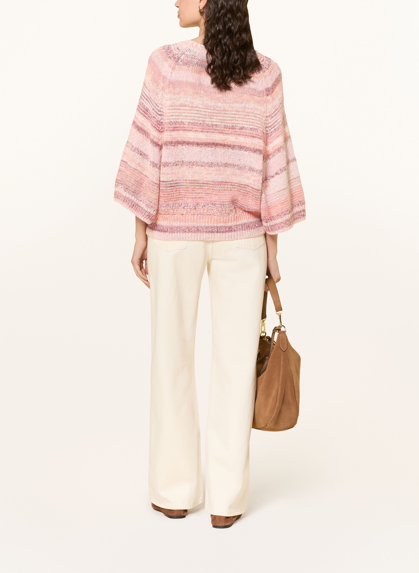 MOS MOSH Svetr MMEDELE s 3/4 rukávem: SVĚTLE ČERVENÁ / KRÉMOVÁ / SVĚTLE FIALOVÁ