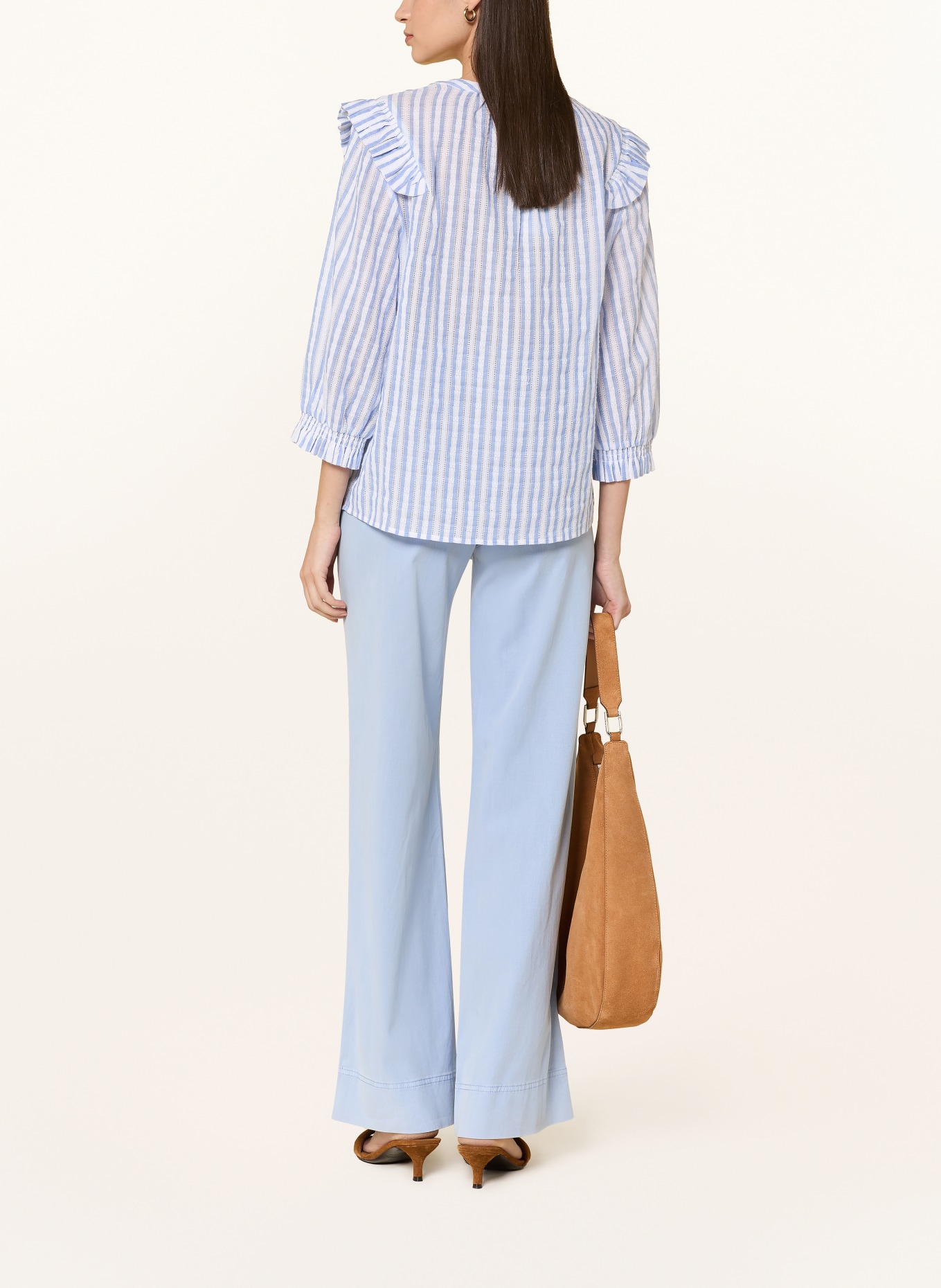 MOS MOSH Bluse MMDEBBY mit 3/4-Arm und Volants: HELLBLAU / WEISS