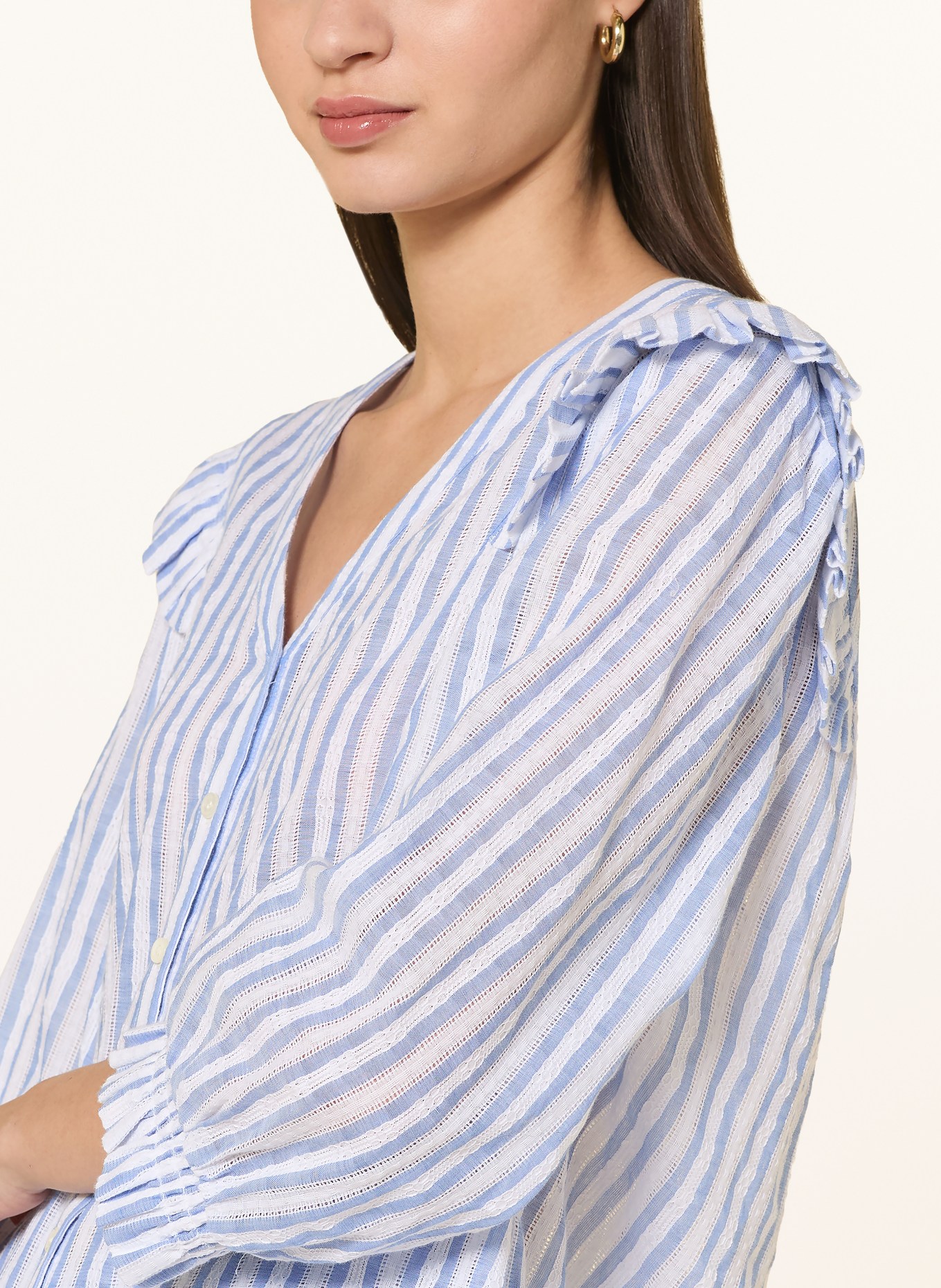 MOS MOSH Bluse MMDEBBY mit 3/4-Arm und Volants: HELLBLAU / WEISS