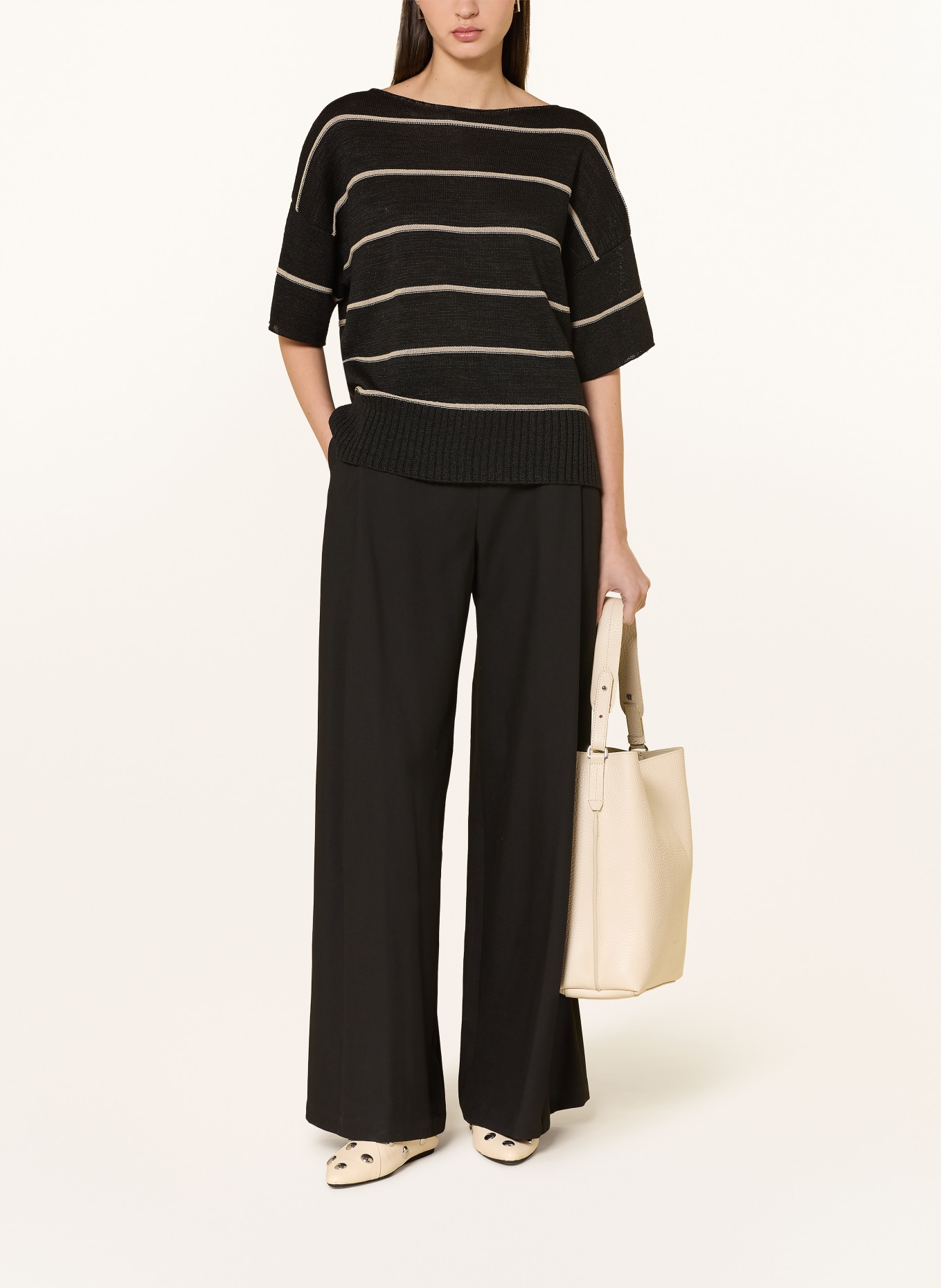 MOS MOSH Strickshirt MMARLEN: SCHWARZ / BEIGE