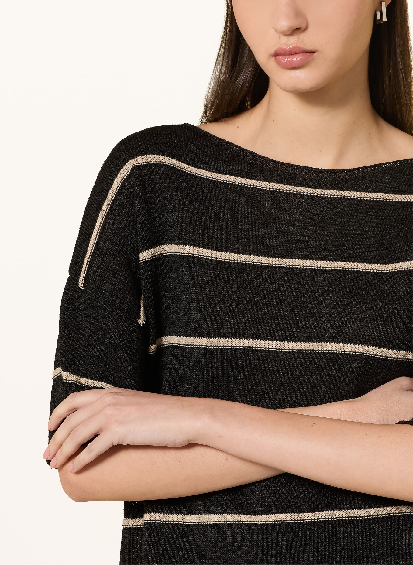 MOS MOSH Strickshirt MMARLEN: SCHWARZ / BEIGE