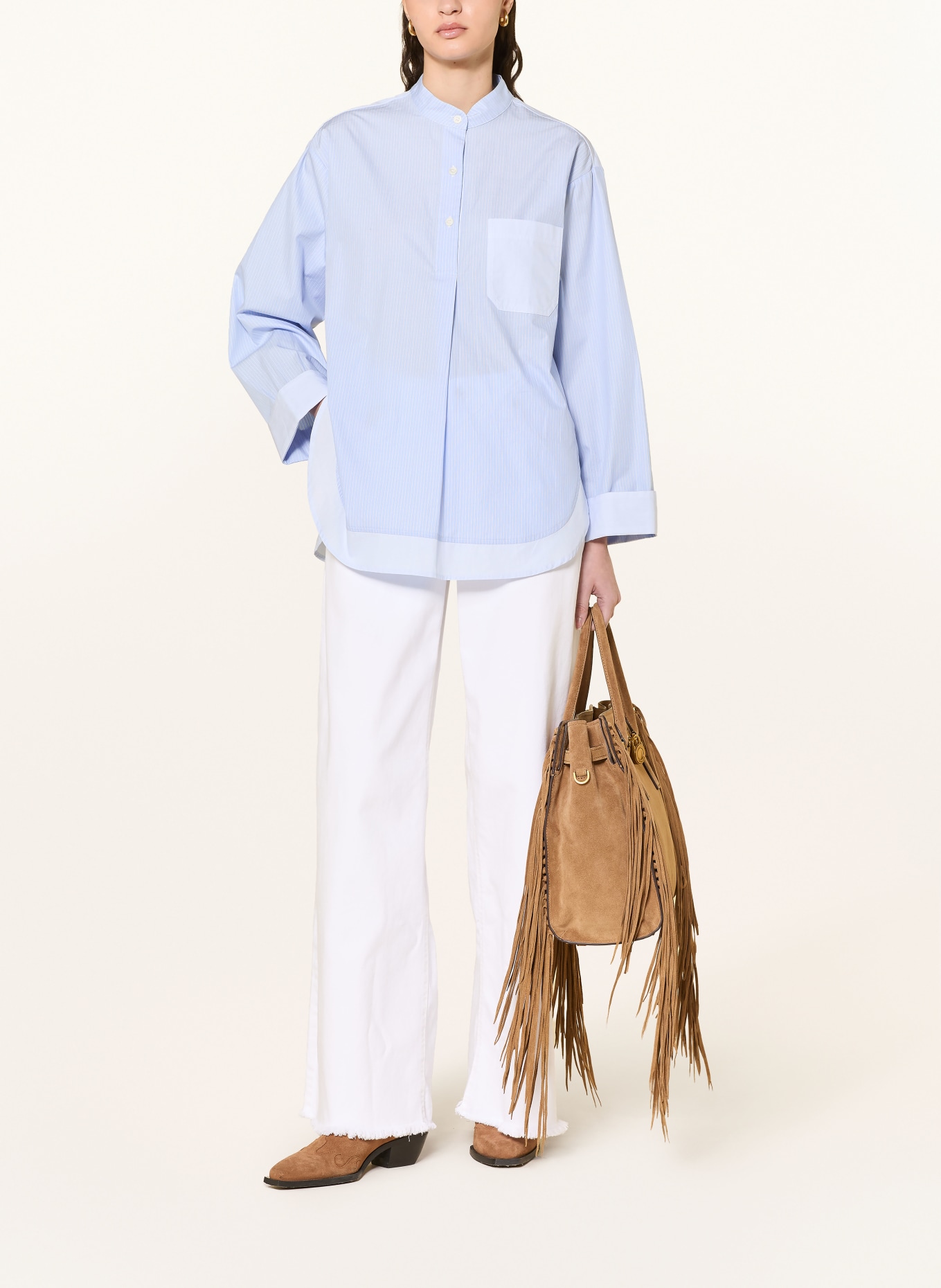 MOS MOSH Blusenshirt MMBRONWYN im Materialmix: HELLBLAU / DUNKELBLAU / WEISS