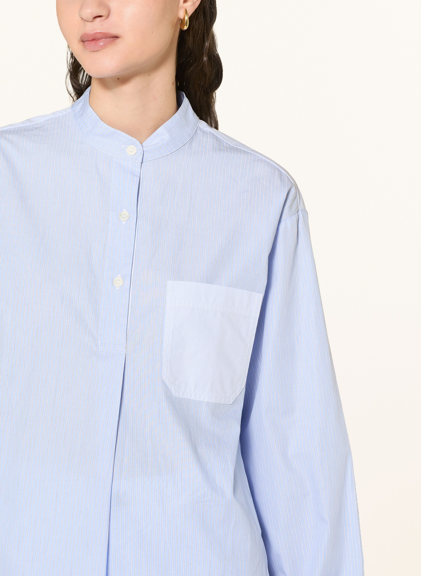 MOS MOSH Blusenshirt MMBRONWYN im Materialmix: HELLBLAU / DUNKELBLAU / WEISS