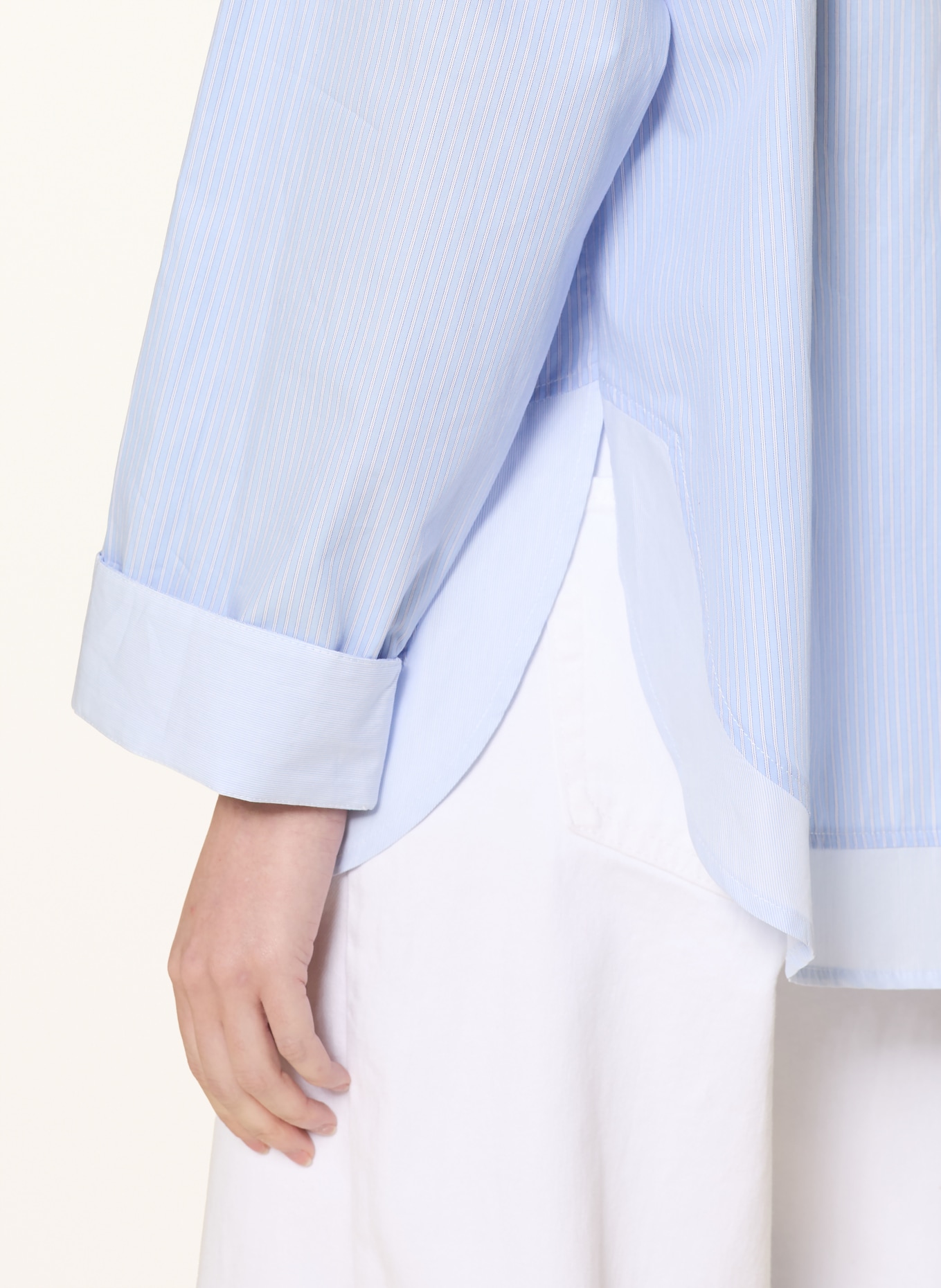 MOS MOSH Blusenshirt MMBRONWYN im Materialmix: HELLBLAU / DUNKELBLAU / WEISS