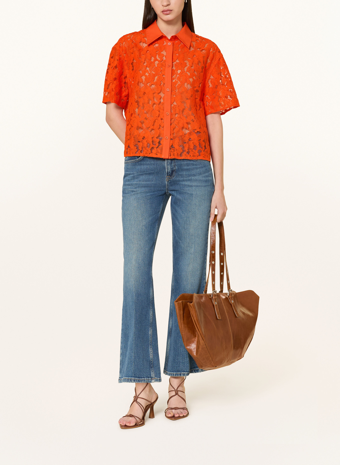 MOS MOSH Overhemdblouse MMLIA van kant: NEONORANJE