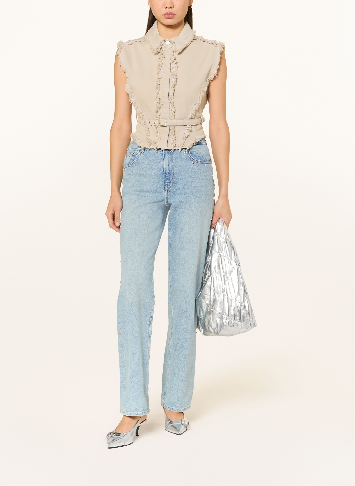 MOS MOSH Rovné džíny MMRACHEL s nýty: 406 LIGHT BLUE