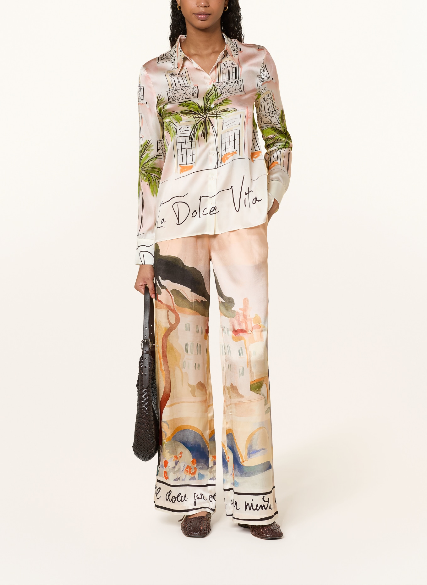 lilienfels Hedvábné kalhoty Marlene: BARVA RŮŽOVÉHO ZLATA / TMAVĚ ORANŽOVÁ / TMAVĚ ZELENÁ