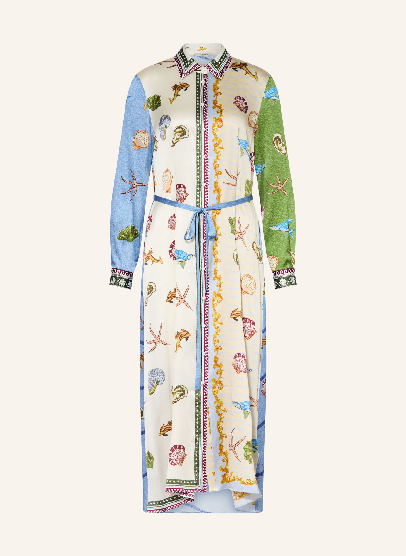 lilienfels Hemdblusenkleid aus Seide: BLAU / HELLGELB / GRÜN