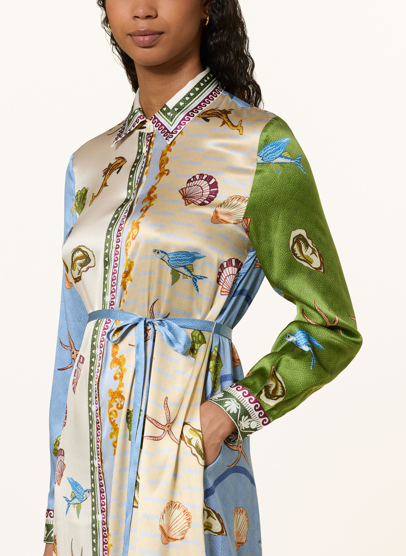 lilienfels Hemdblusenkleid aus Seide: BLAU / HELLGELB / GRÜN