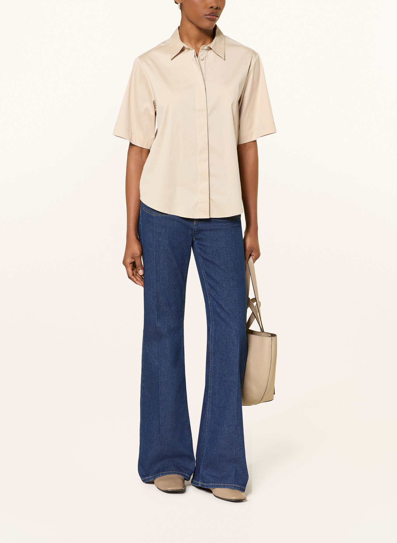 van Laack Hemdbluse VL-AZIKA-PB mit Schmuckperlen: HELLBRAUN