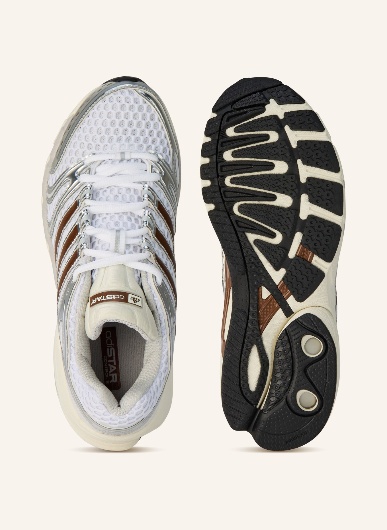 adidas Originals Tenisky ADISTAR CONTROL 5: BÍLÁ / STŘÍBRNÁ / HNĚDÁ