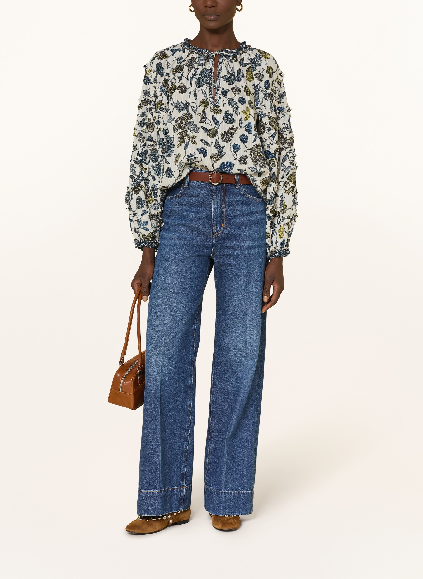 ULLA JOHNSON Bluzka AZROU: GRANATOWY / ECRU / OLIWKOWY