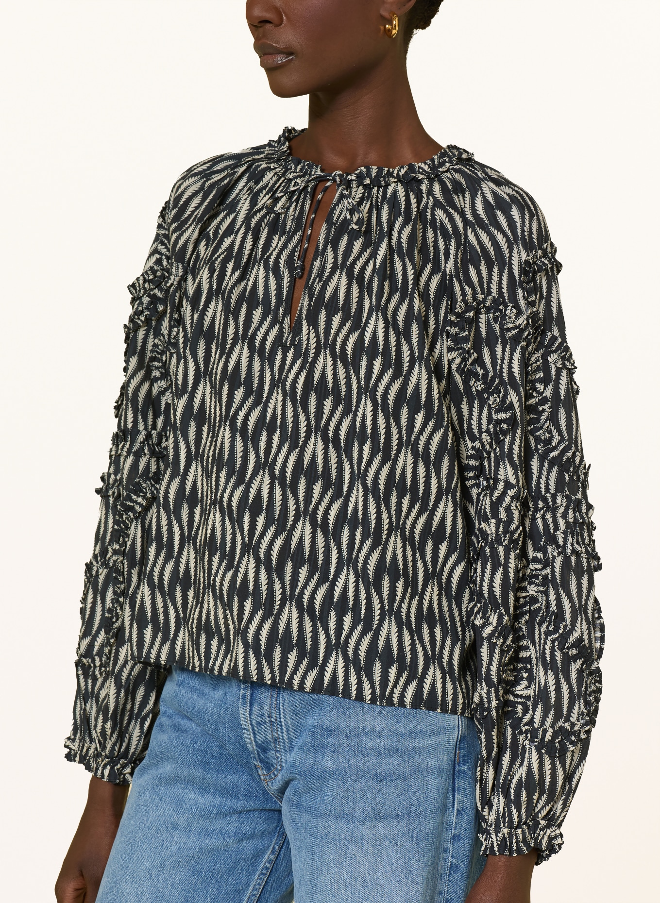 ULLA JOHNSON Bluzka AZROU: CZARNY / ECRU