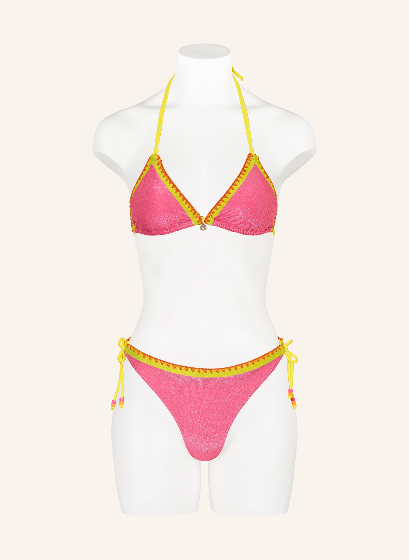 BANANA MOON Trojúhelníkové bikiny BLUCOSTORA SHIN s třpytivou nití: RŮŽOVÁ / NEONOVĚ ŽLUTÁ