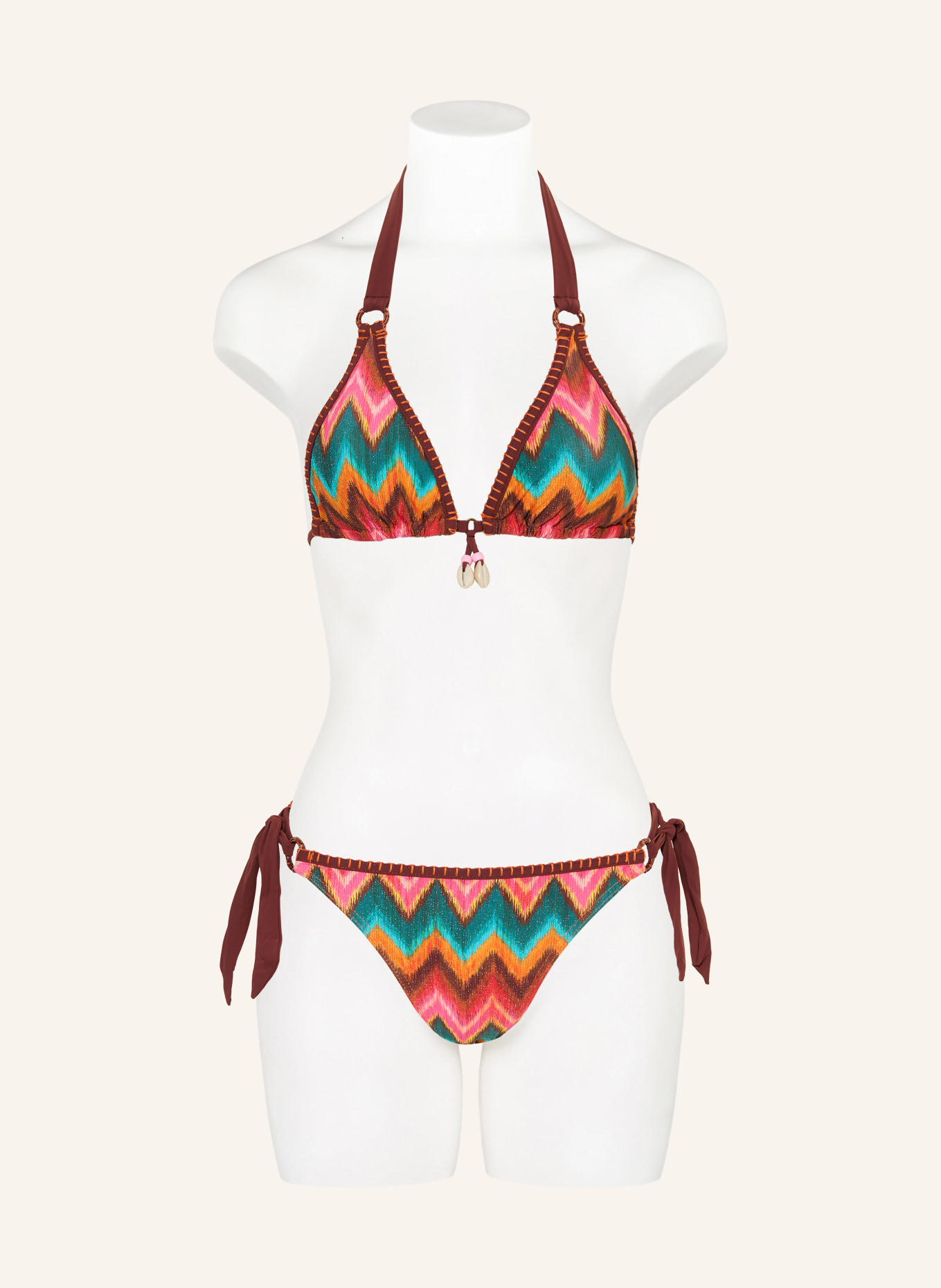 BANANA MOON Triangel-Bikini-Top RITA NALIKA mit Glitzergarn: DUNKELROT / ORANGE / PETROL