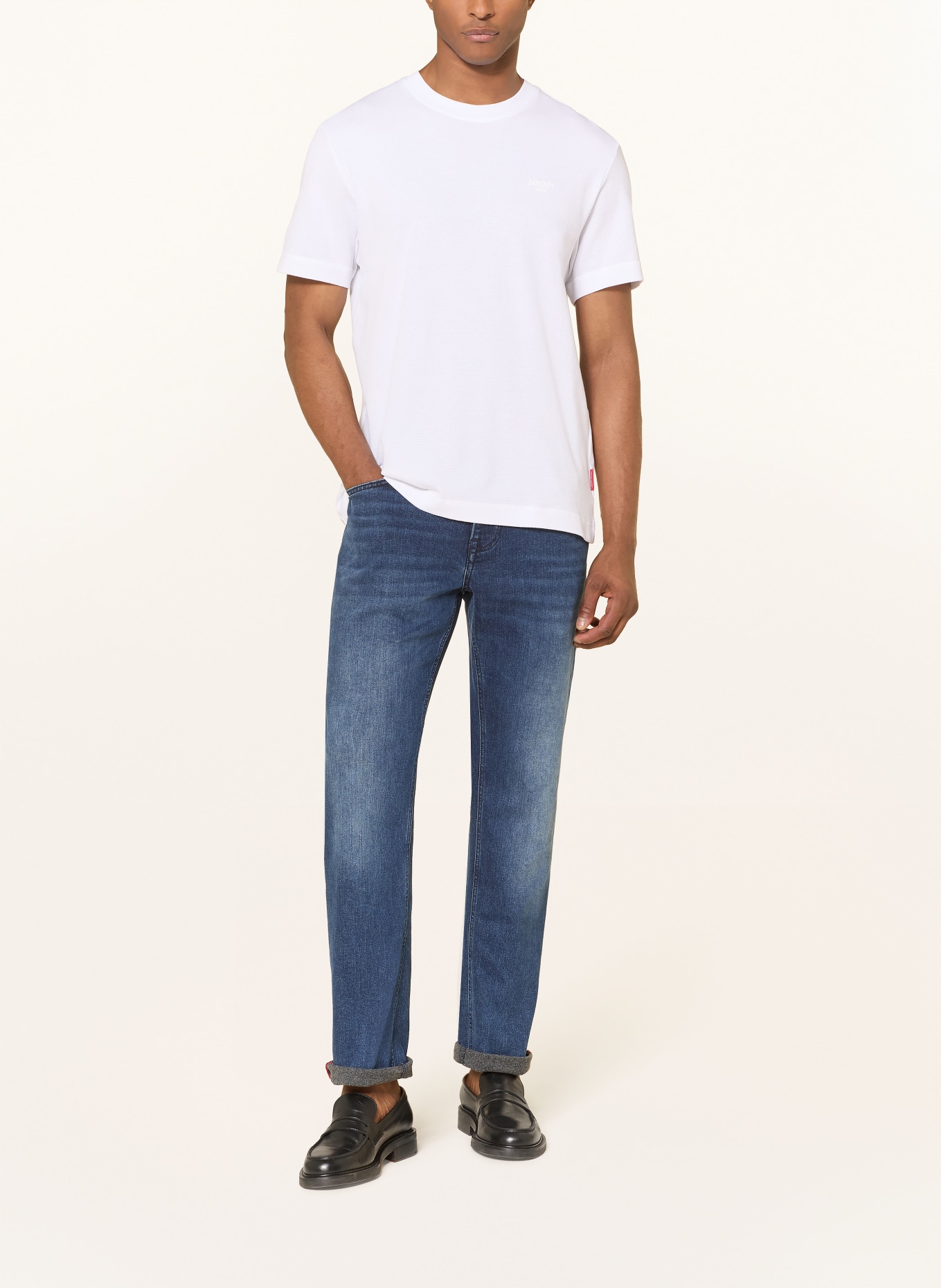 JOOP! JEANS T-shirt AMAREUS van piqué: WIT / ROOD